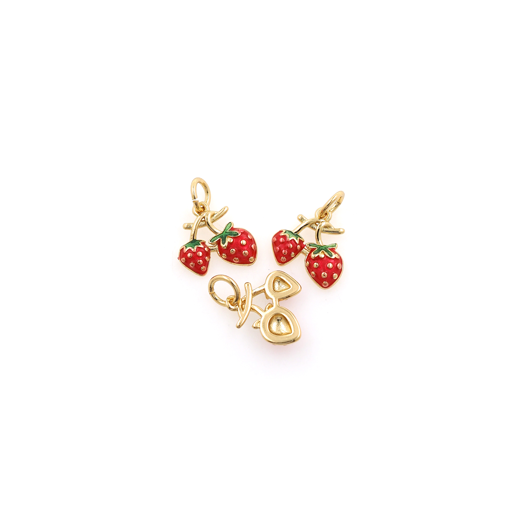 18K Gold Filled Strawberry Pendant,Enamel Fruit Charm Earrings Necklace for DIY Jewelry Making Supply