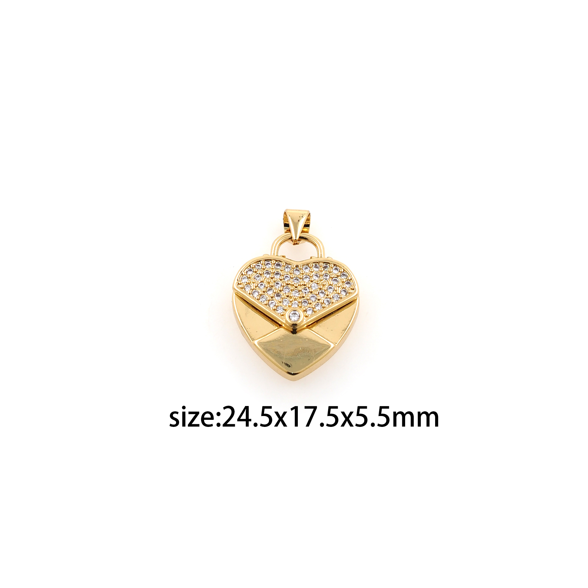 18K Gold Filled Envelope Pendant,CZ Micro Pave Envelope Heart Charm Earrings Necklace for DIY Jewelry Making Supply