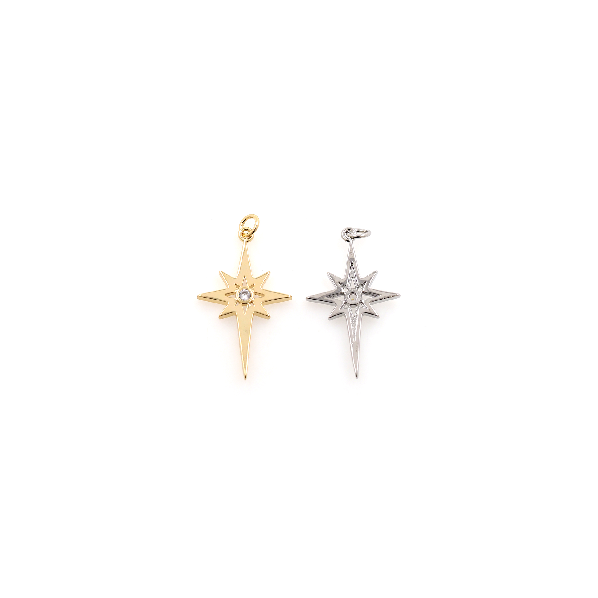 18K Gold Filled North Star Pendant,Celestial Charm,CZ Micro Pave Star Earrings Necklace for DIY Jewelry Making Supply