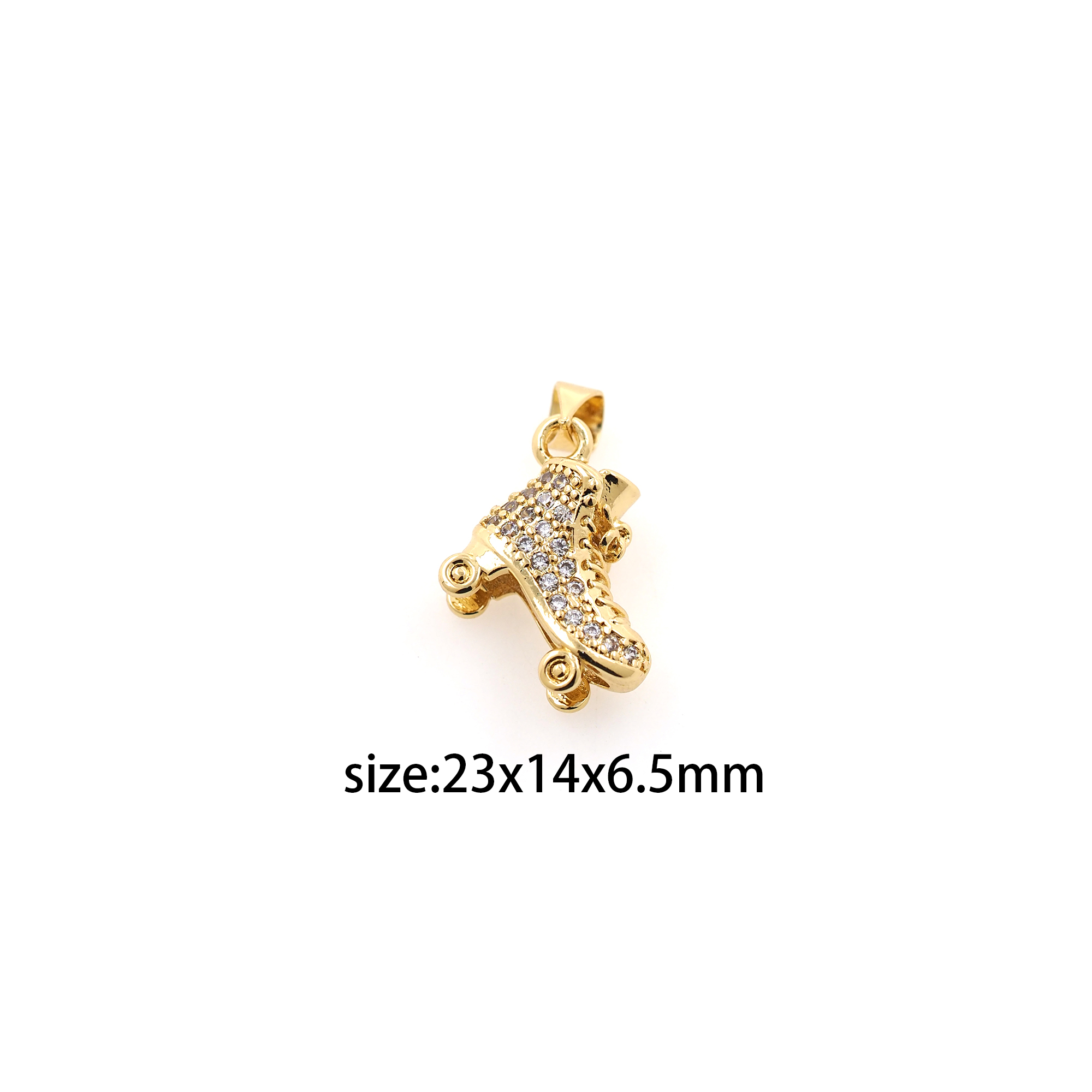 18K Gold Filled Roller Skate Pendant,CZ Micro Pave Roller Skate Charm Earrings Necklace for DIY Jewelry Making Supply