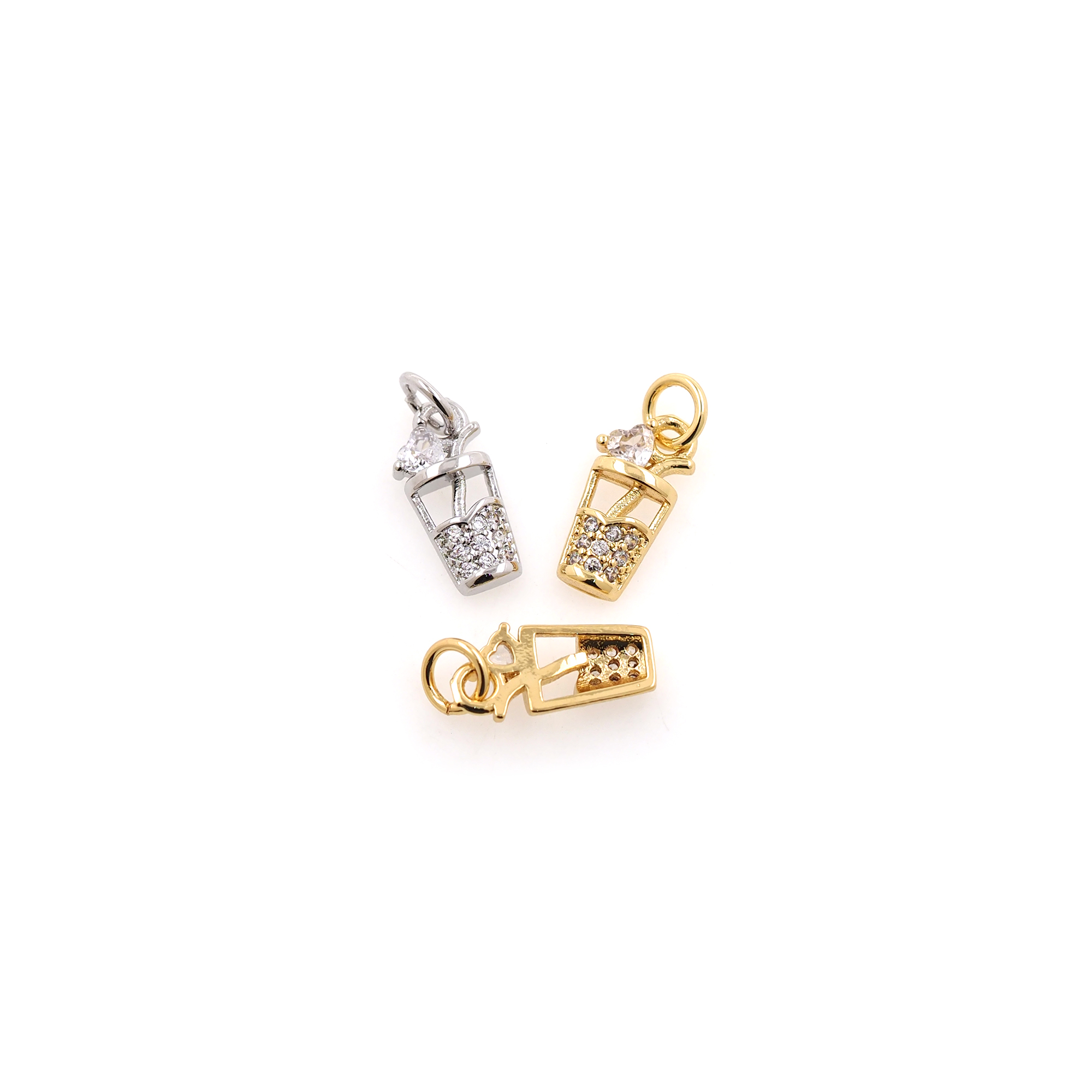 18K Gold Filled Drink Pendant,CZ Micro Pave Drink Charm Earrings Necklace for DIY Jewelry Making Supply