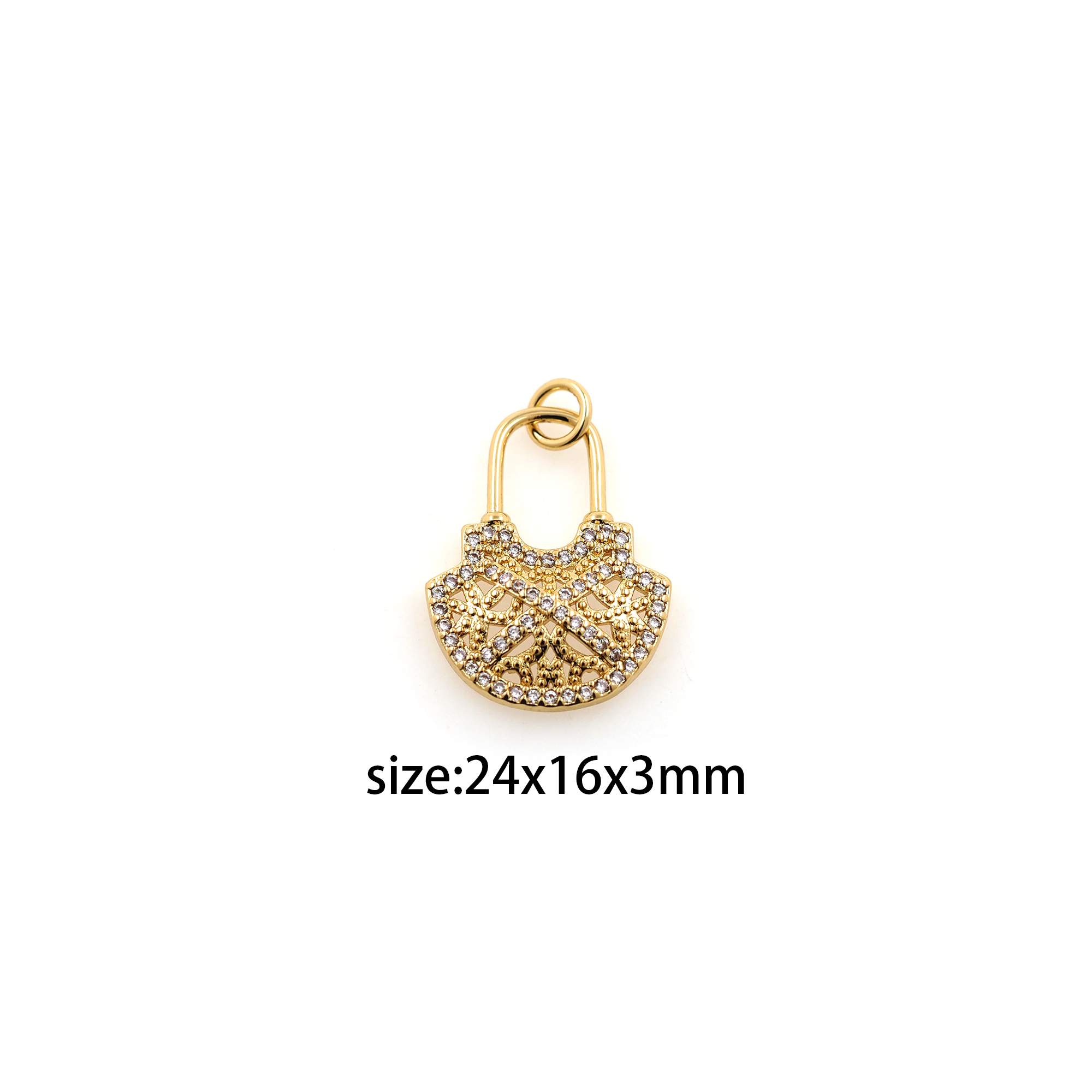 18K Gold Filled Lock Pendant,CZ Micro Pave Lock Charm Earrings Necklace for DIY Jewelry Making Supply