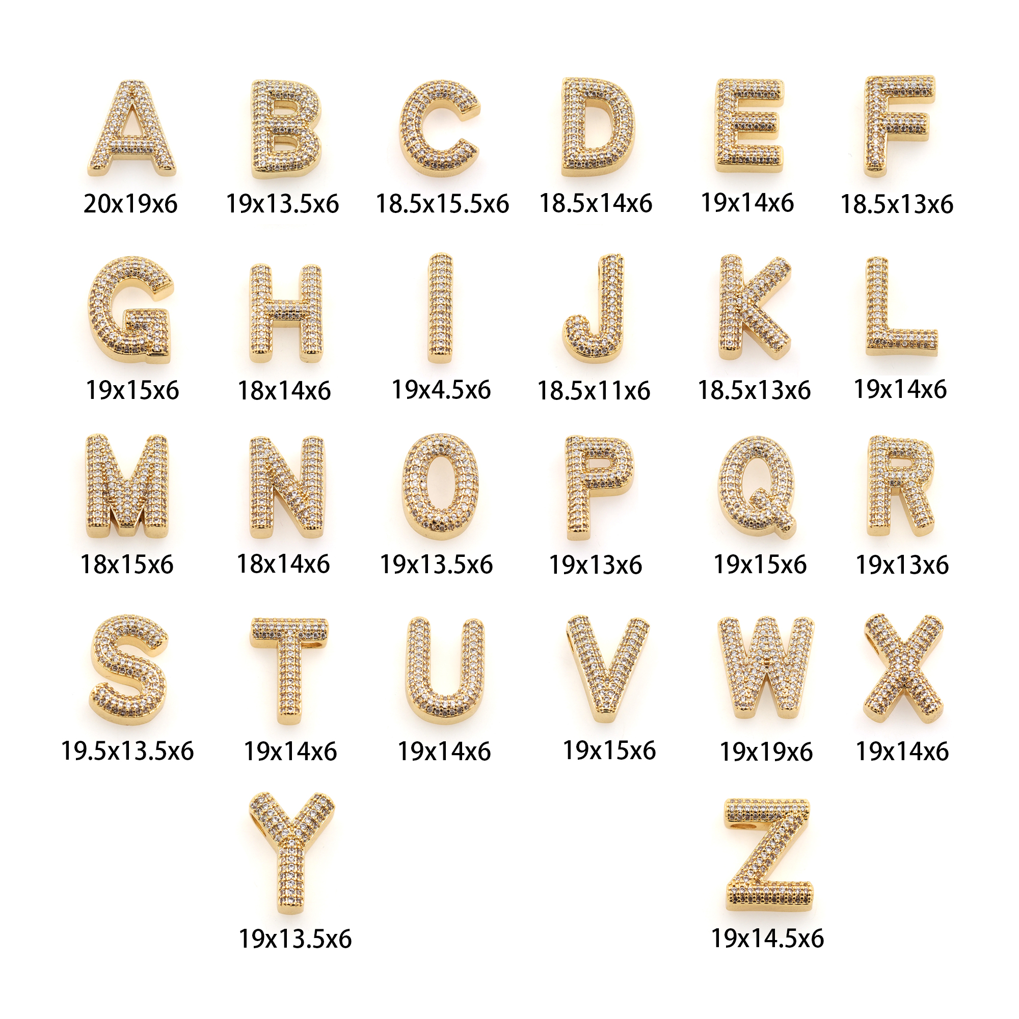 18K Gold Filled Initial Pendant,CZ Micro Pave Letter Charm Earrings Necklace for DIY Jewelry Making Supply