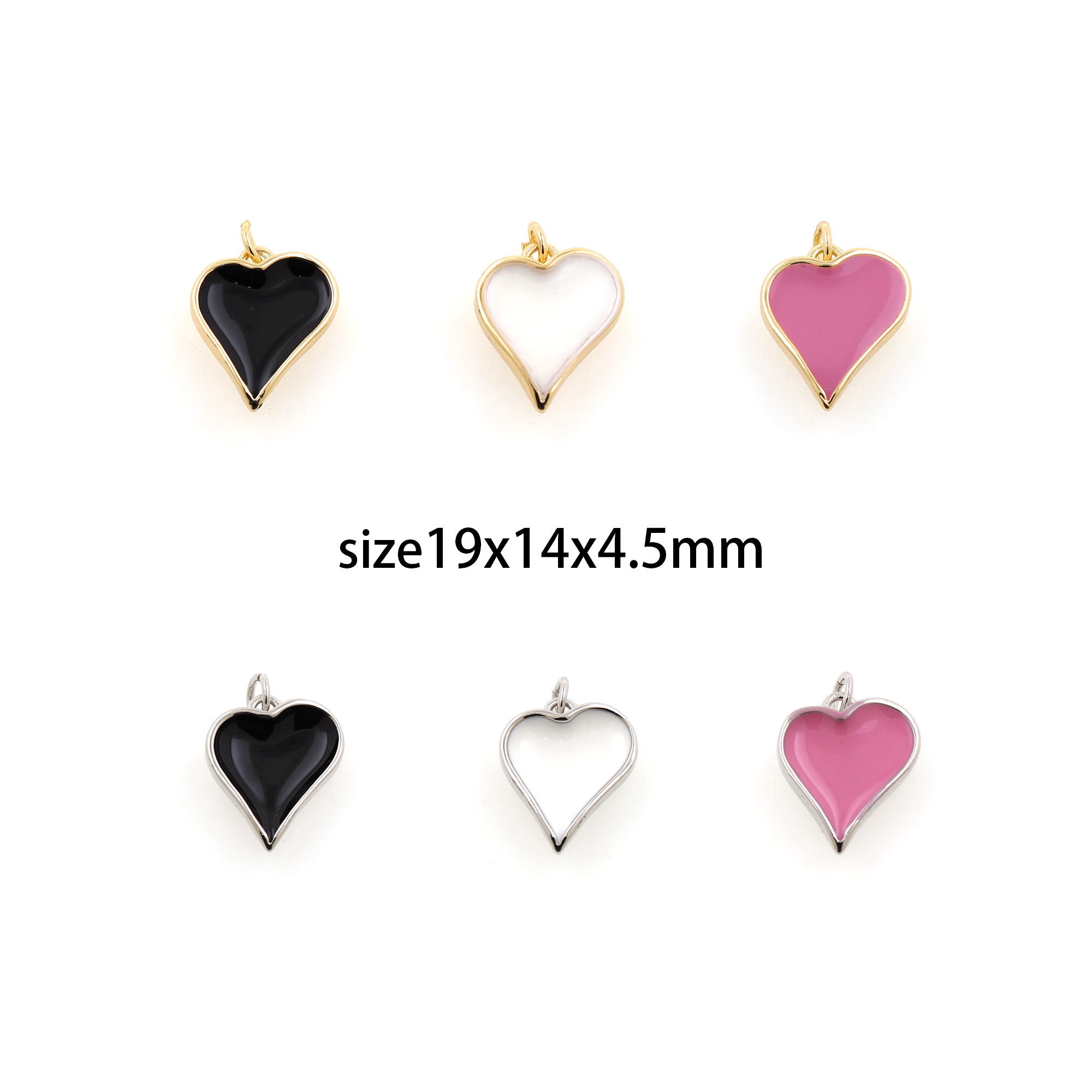 18K Gold Filled Heart Pendant,Enamel Heart Charm Earrings Necklace for DIY Jewelry Making Supply