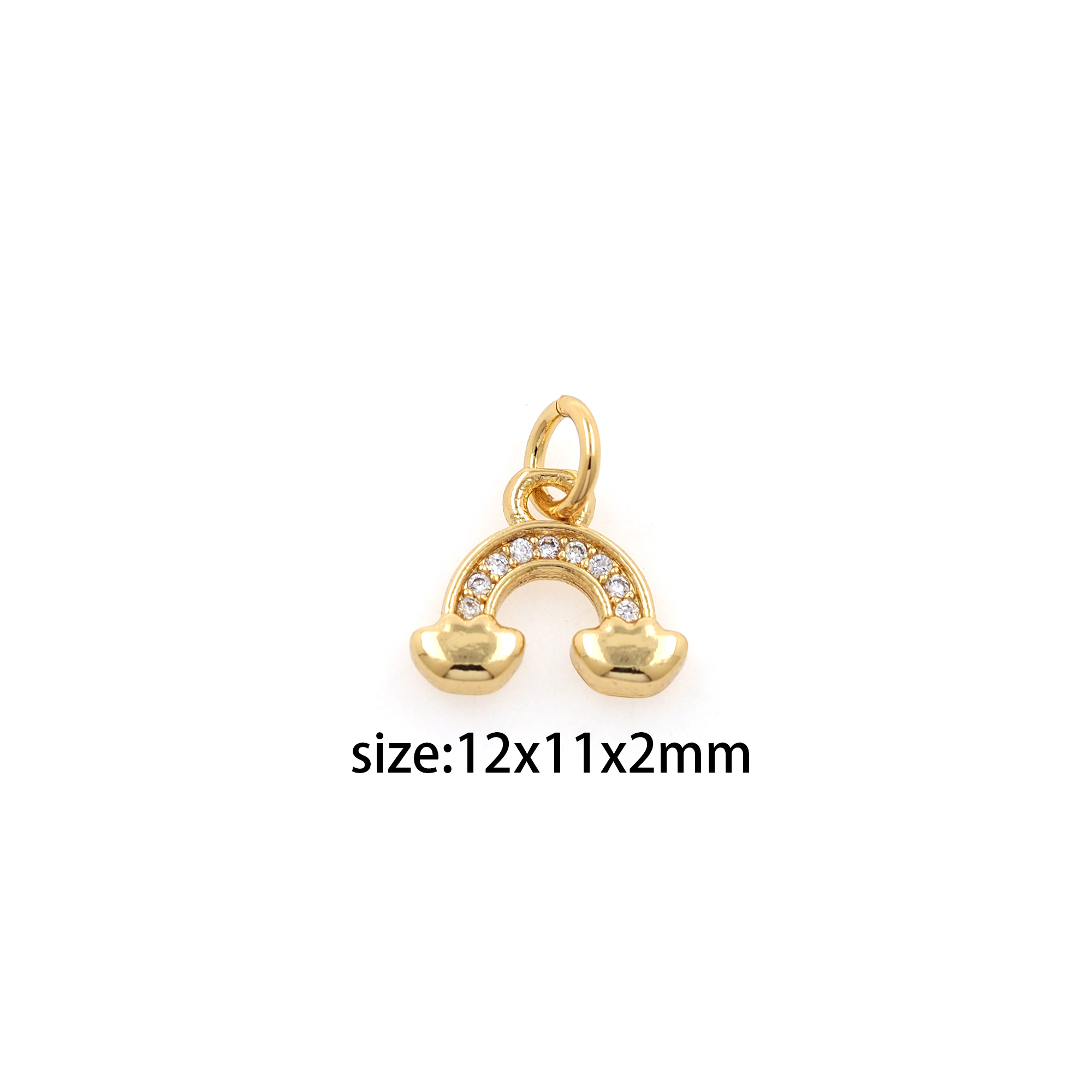 18K Gold Filled Rainbow Pendant,CZ Micro Pave Rainbow Charm Earrings Necklace for DIY Jewelry Making Supply