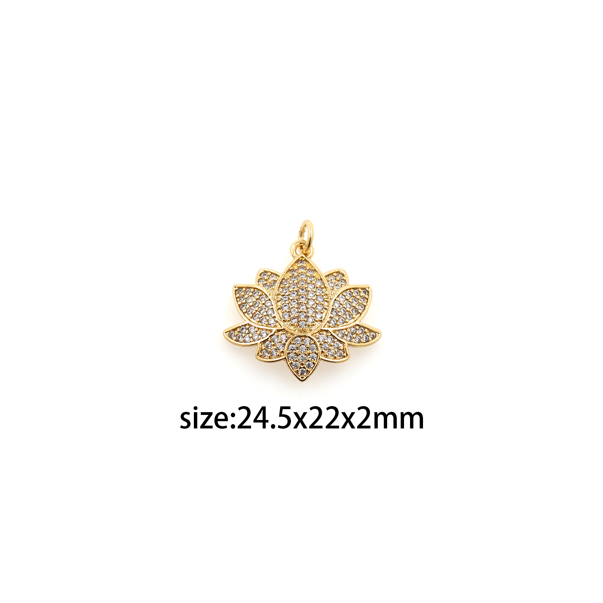 18K Gold Filled Lotus Pendant,CZ Micro Pave Flower Charm Earrings Necklace for DIY Jewelry Making Supply