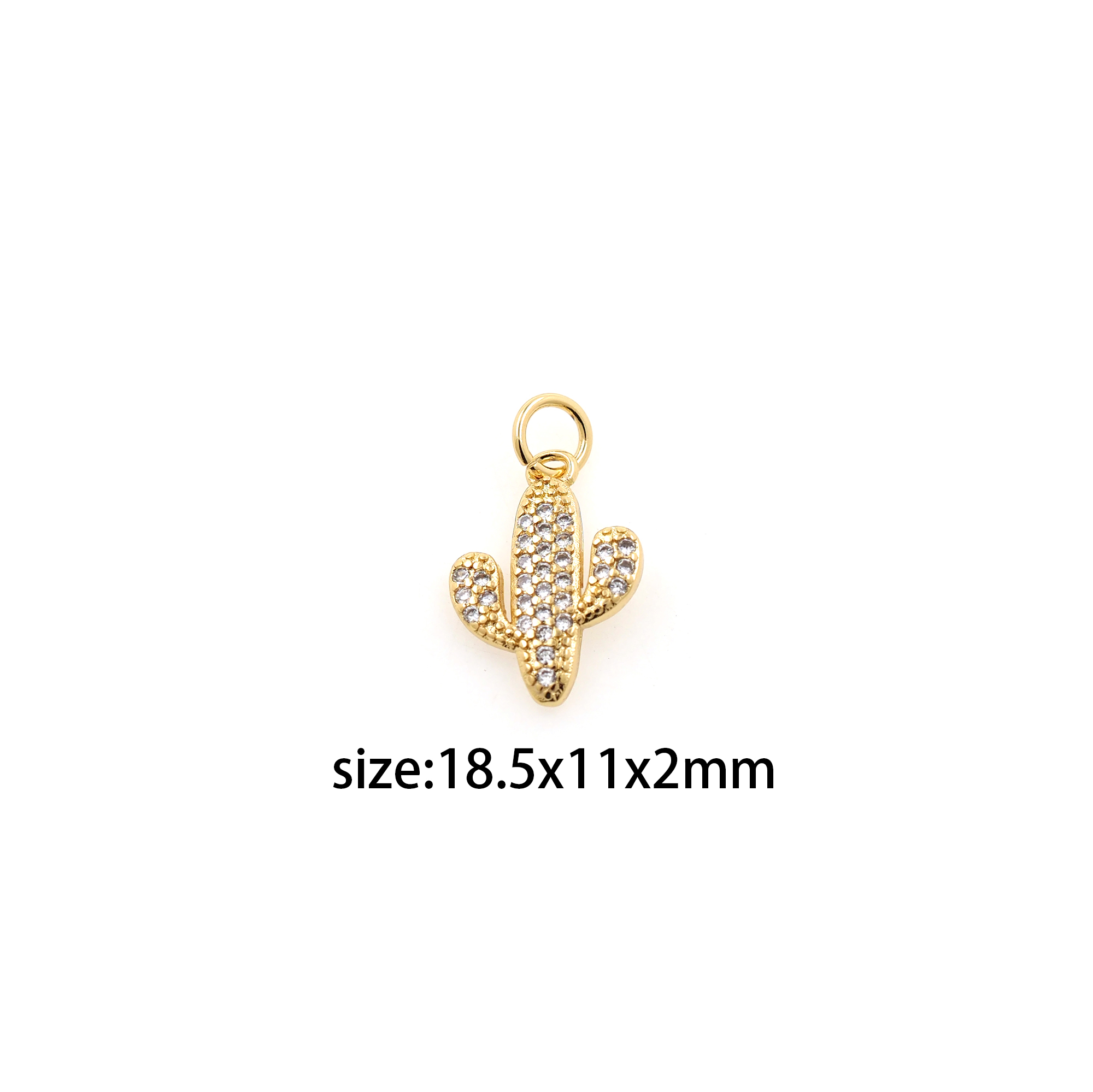 18K Gold Filled Cactus Pendant,CZ Micro Pave Cactus Charm Earrings Necklace for DIY Jewelry Making Supply