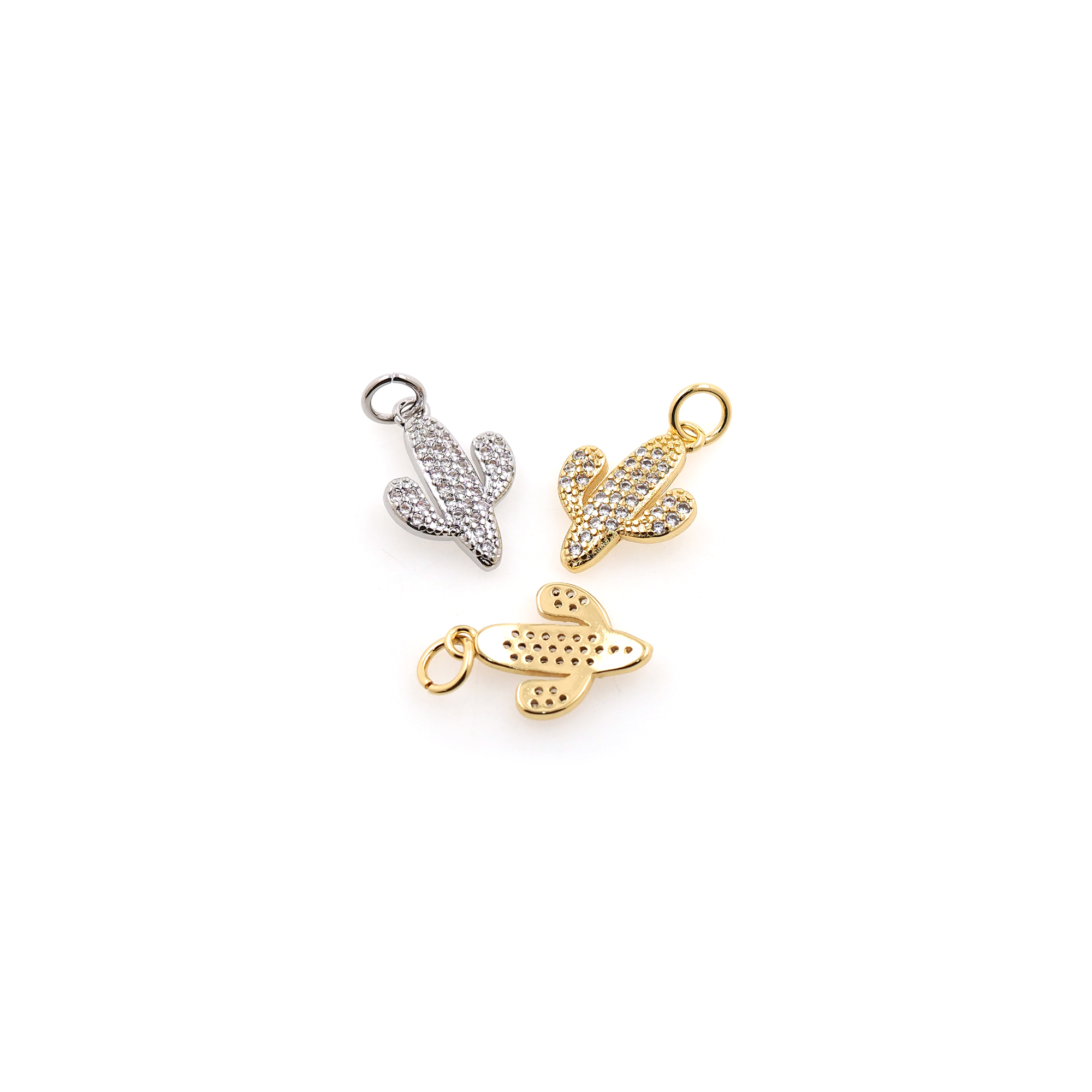18K Gold Filled Cactus Pendant,CZ Micro Pave Cactus Charm Earrings Necklace for DIY Jewelry Making Supply