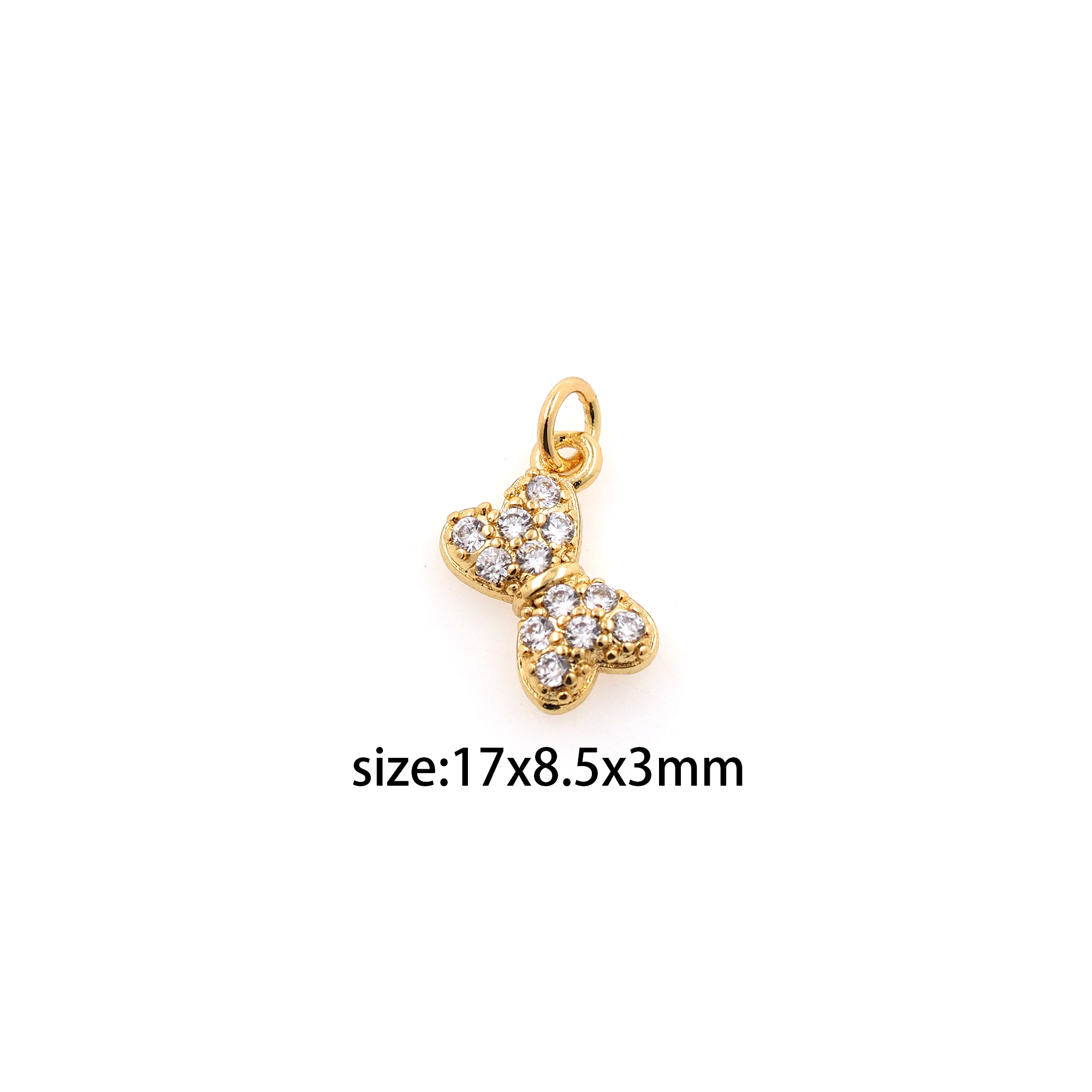 18K Gold Filled Bow Pendant,CZ Micro Pave Bow Charm Earrings Necklace for DIY Jewelry Making Supply