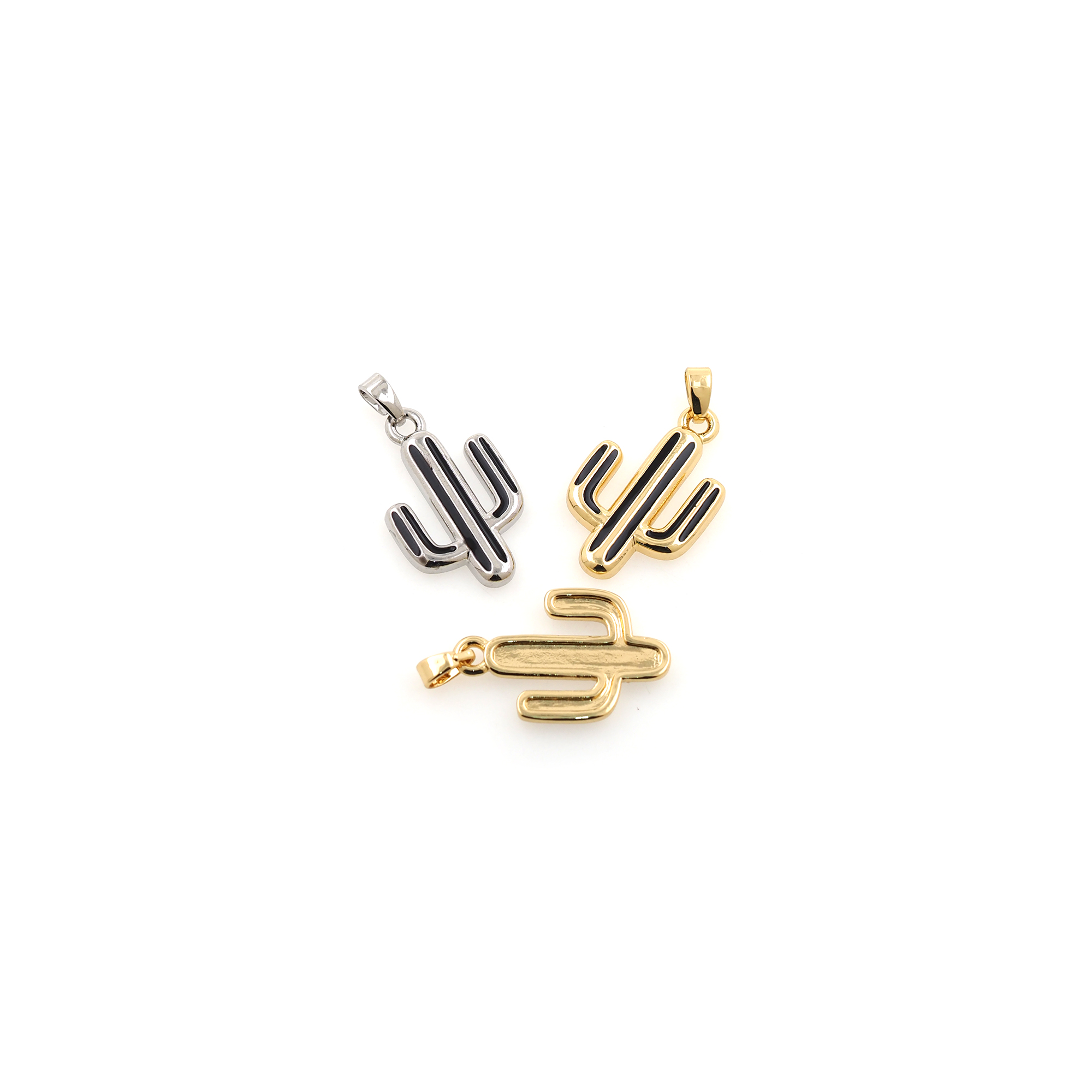 18K Gold Filled Cactus Pendant,Enamel Cactus Charm Earrings Necklace for DIY Jewelry Making Supply