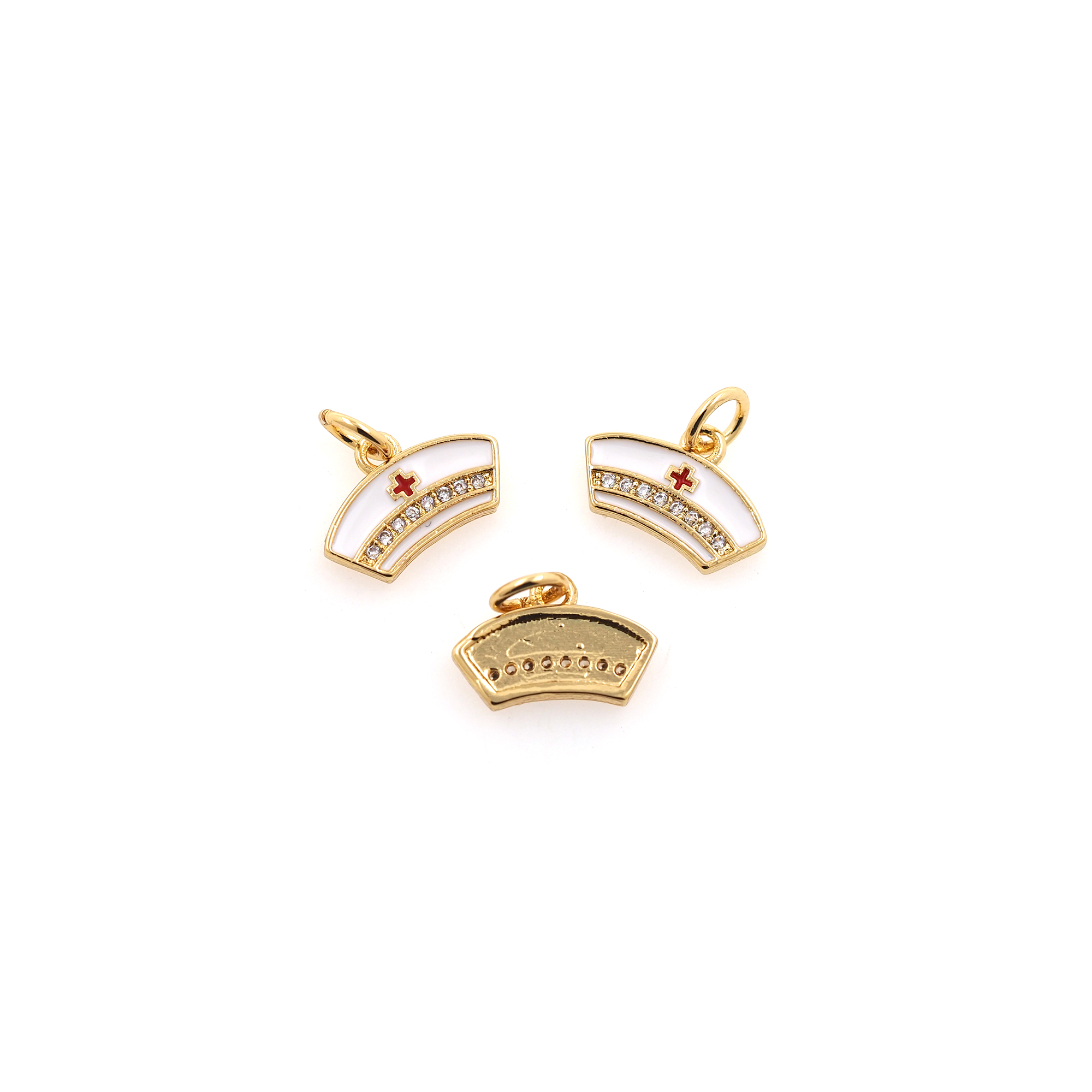 18K Gold Filled Nurse Cap Pendant,Enamel Nurse Hat Charm Earrings Necklace for DIY Jewelry Making Supply