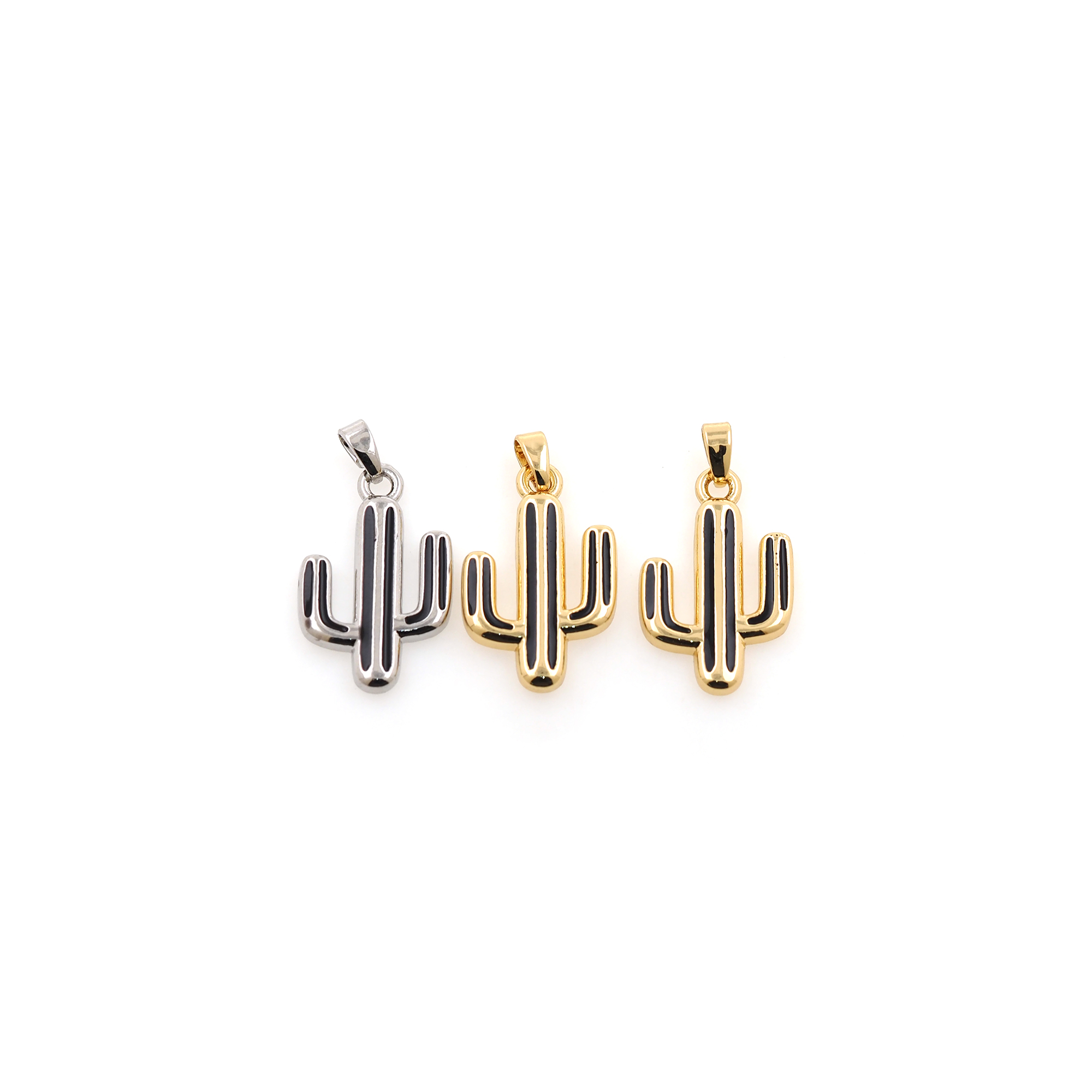 18K Gold Filled Cactus Pendant,Enamel Cactus Charm Earrings Necklace for DIY Jewelry Making Supply