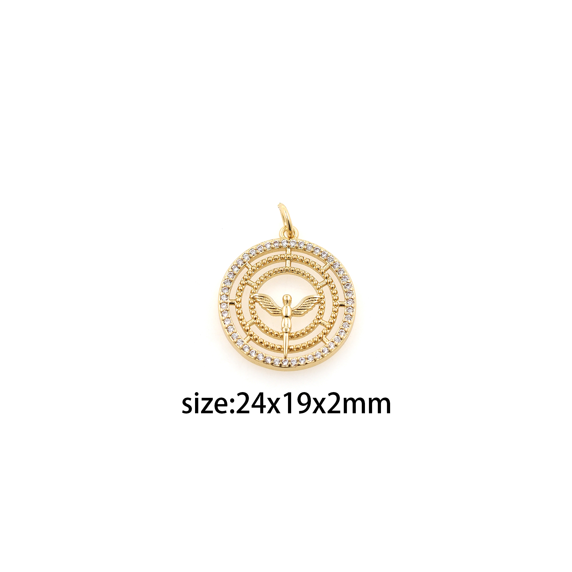 18K Gold Filled Round Pendant,CZ Micro Pave Round Earrings Necklace for DIY Jewelry Making Supply