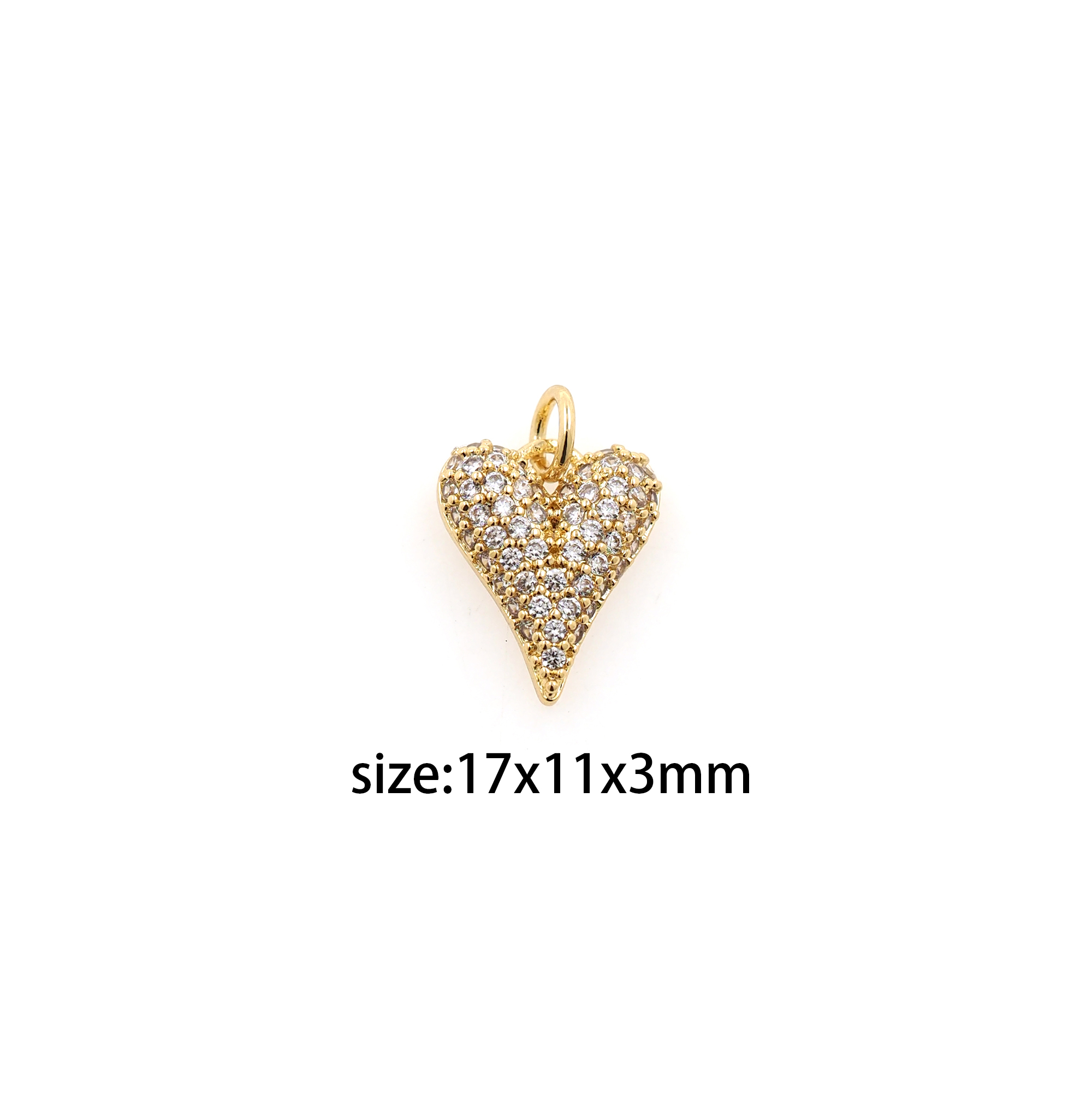 18K Gold Filled Heart Pendant,CZ Micro Pave Heart Charm Earrings Necklace for DIY Jewelry Making Supply
