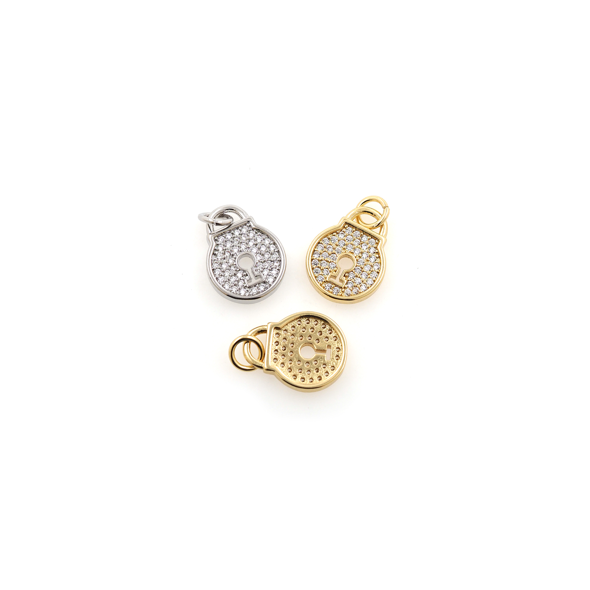 18K Gold Filled Lock Pendant,CZ Micro Pave Lock Charm Earrings Necklace for DIY Jewelry Making Supply