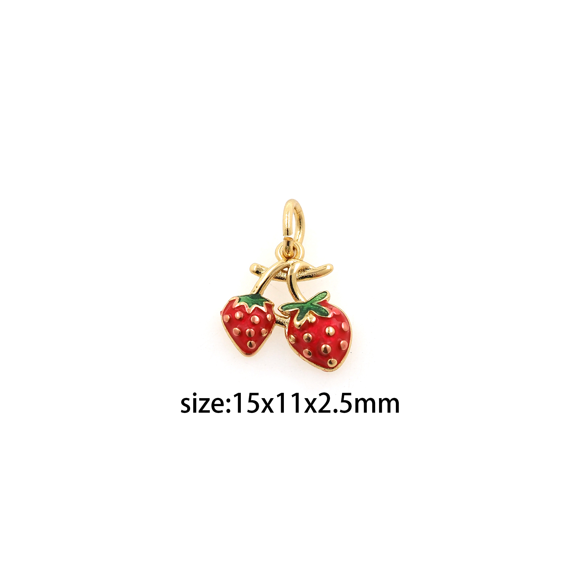 18K Gold Filled Strawberry Pendant,Enamel Fruit Charm Earrings Necklace for DIY Jewelry Making Supply