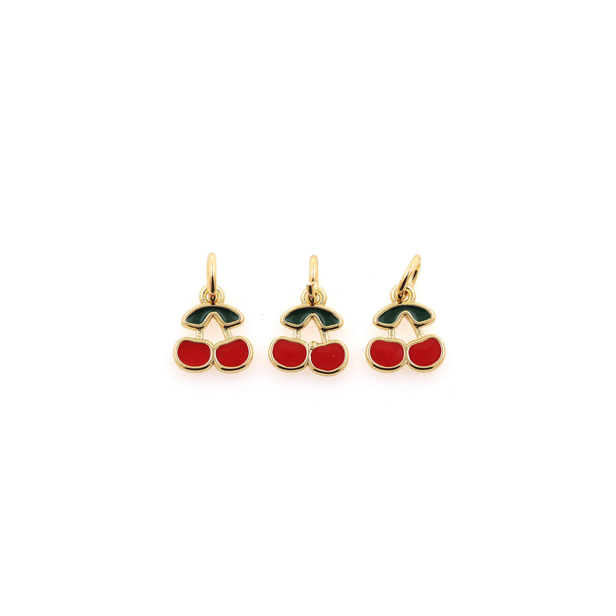 18K Gold Filled Cherry Pendant,Fruit Charm,Enamel Cherry Earrings Necklace for DIY Jewelry Making Supply