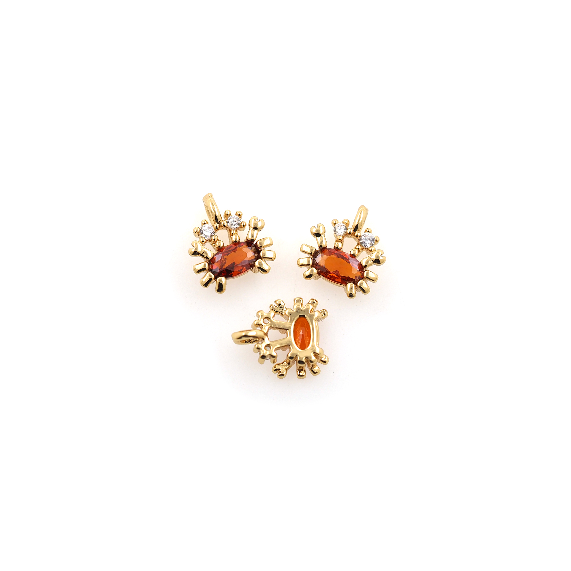 18K Gold Filled Crab Pendant,CZ Micro Pave Crab Charm Earrings Necklace for DIY Jewelry Making Supply