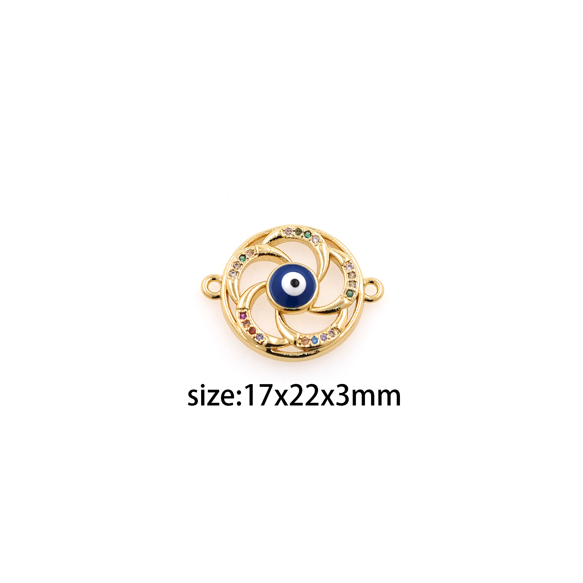 18K Gold Filled Evil Eye Connector,CZ Micro Pave Evil Eye Charm Necklace Bracelet for DIY Jewelry Making Supply