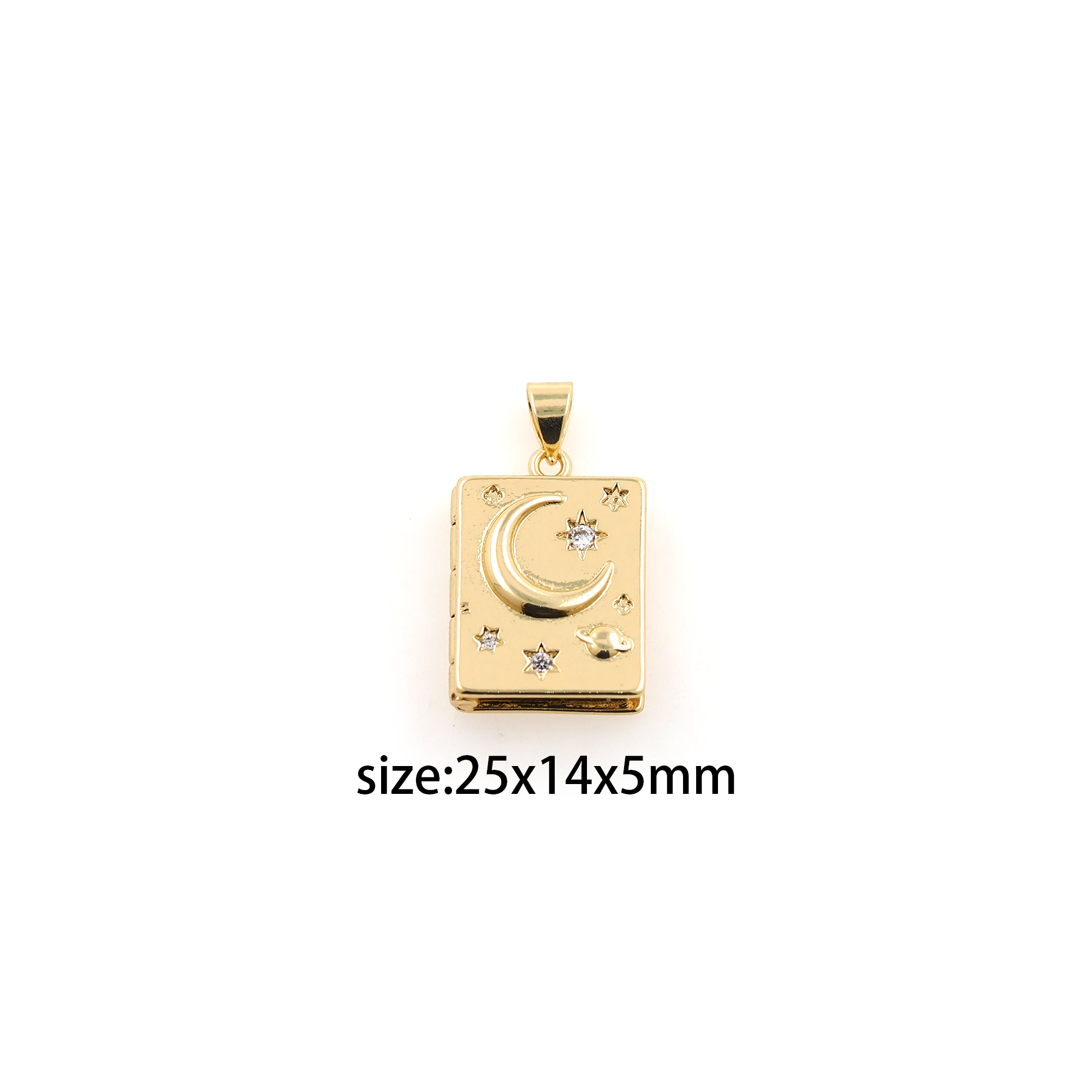 18K Gold Filled Moon Pendant,Openable Diary Book Charm Earrings Necklace for DIY Jewelry Making Supply