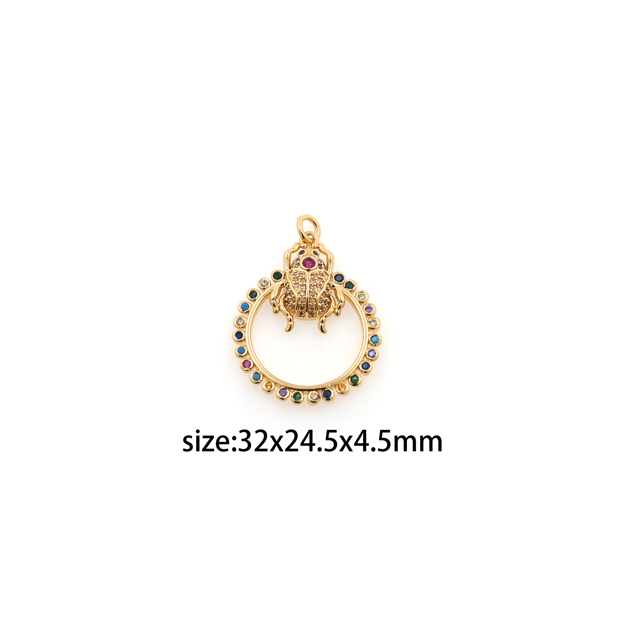 18K Gold Filled Beetle Pendant,CZ Micro Pave Insect Charm Earrings Necklace for DIY Jewelry Making Supply