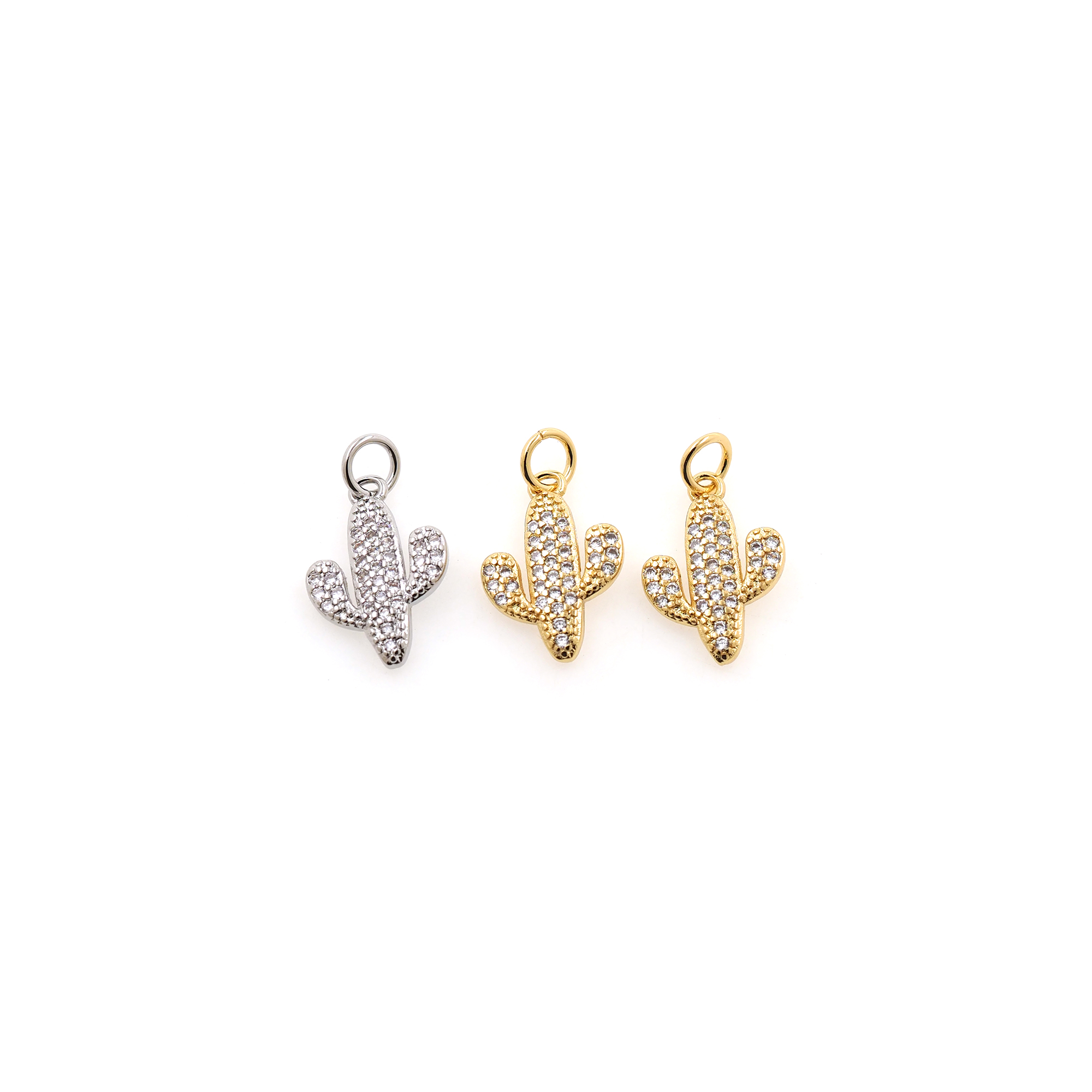 18K Gold Filled Cactus Pendant,CZ Micro Pave Cactus Charm Earrings Necklace for DIY Jewelry Making Supply