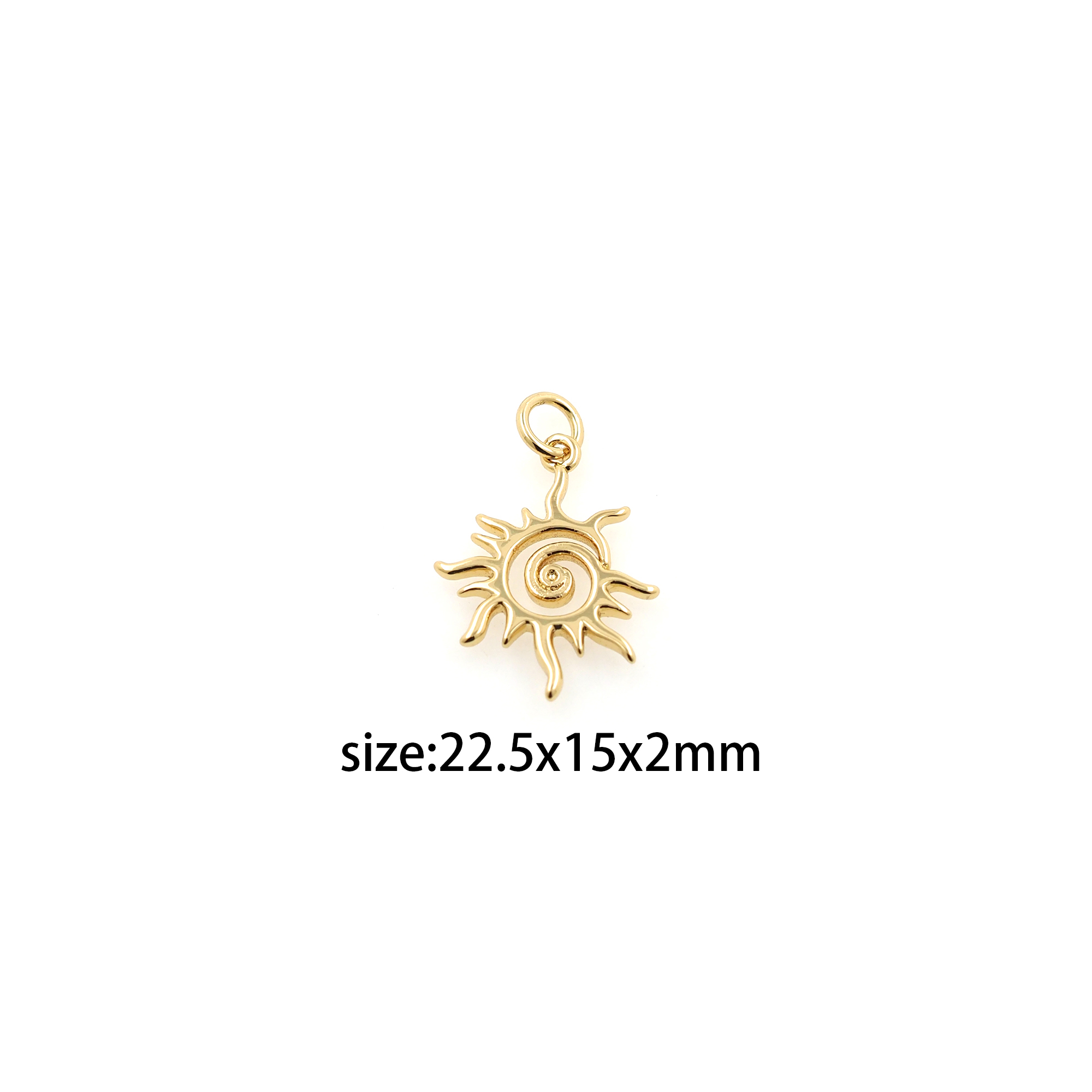 18K Gold Filled Spiral Sun Pendant,Dainty Sun Charm Earrings Necklace for DIY Jewelry Making Supply