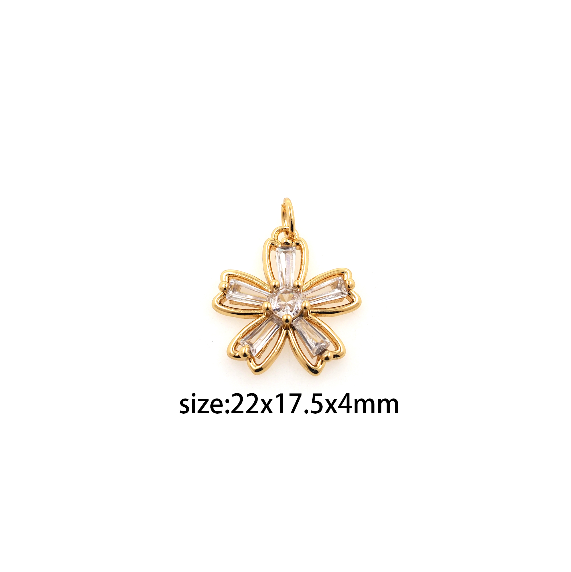 18K Gold Filled Flower Pendant,CZ Micro Pave Flower Charm Earrings Necklace for DIY Jewelry Making Supply