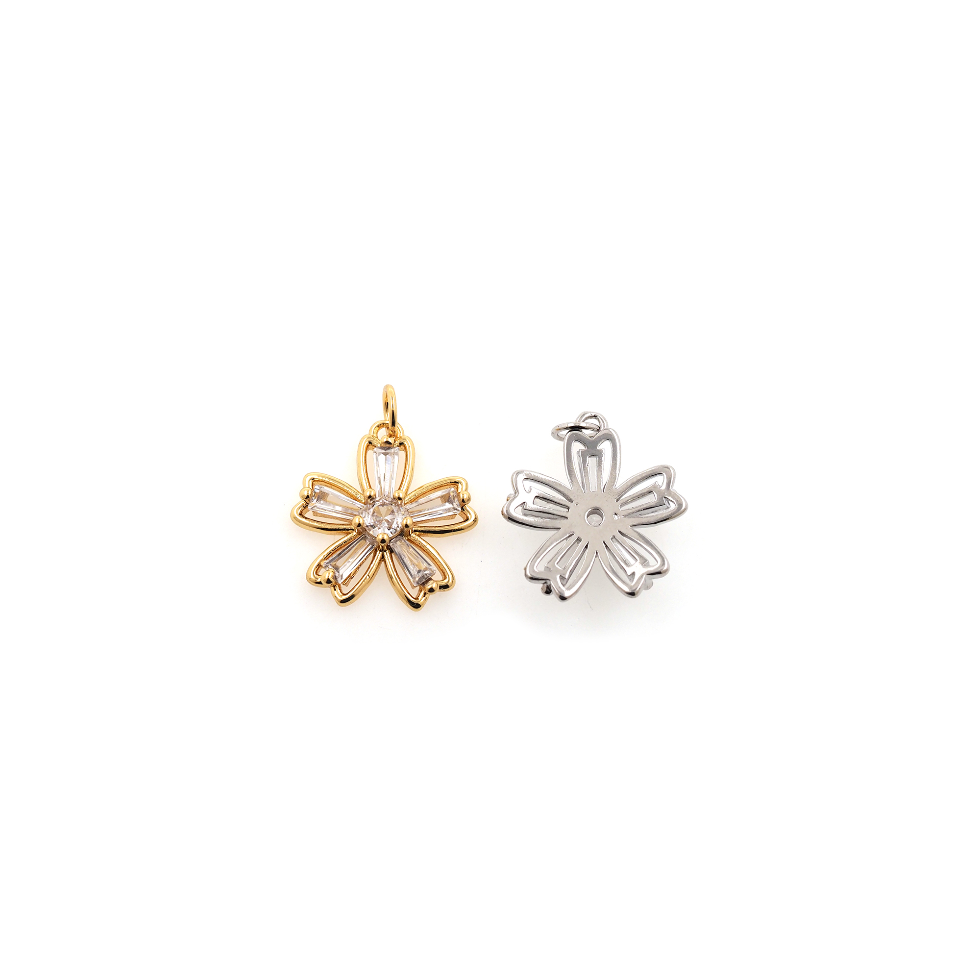18K Gold Filled Flower Pendant,CZ Micro Pave Flower Charm Earrings Necklace for DIY Jewelry Making Supply