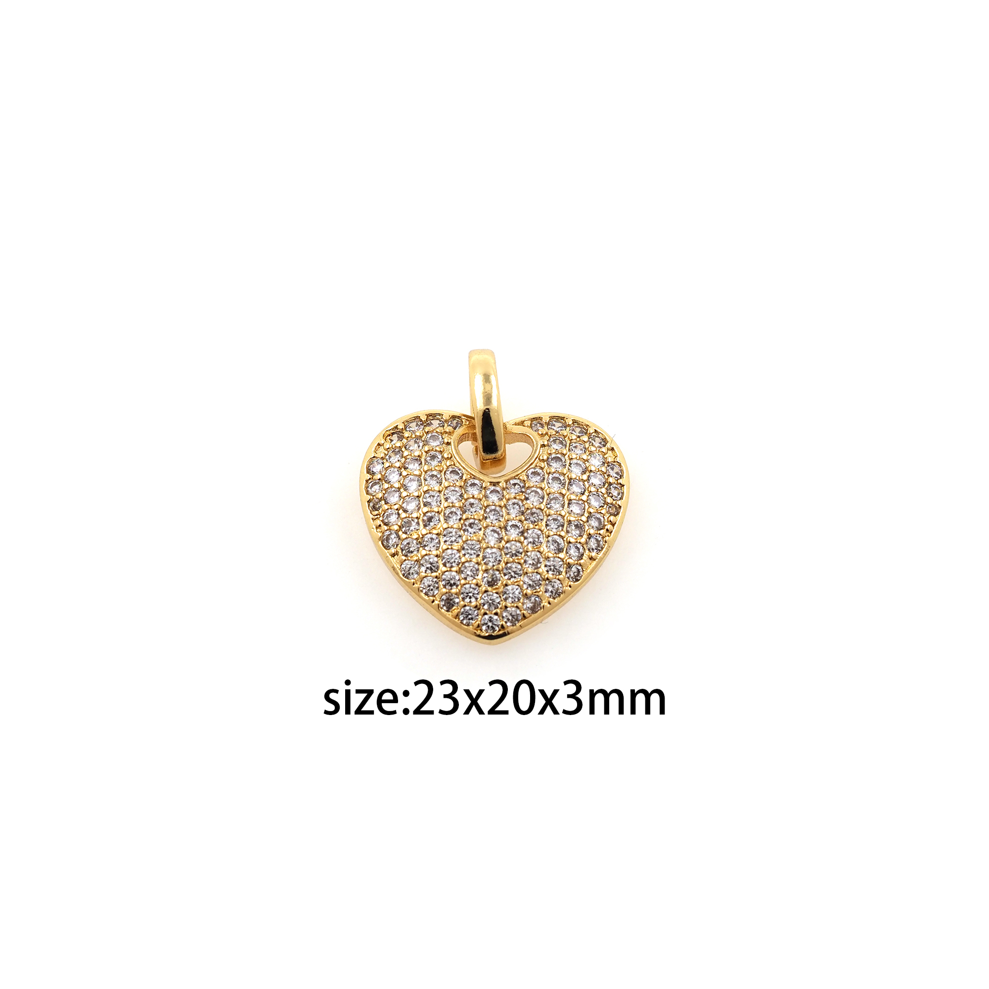 18K Gold Filled Heart Pendant,CZ Micro Pave Heart Charm Earrings Necklace for DIY Jewelry Making Supply