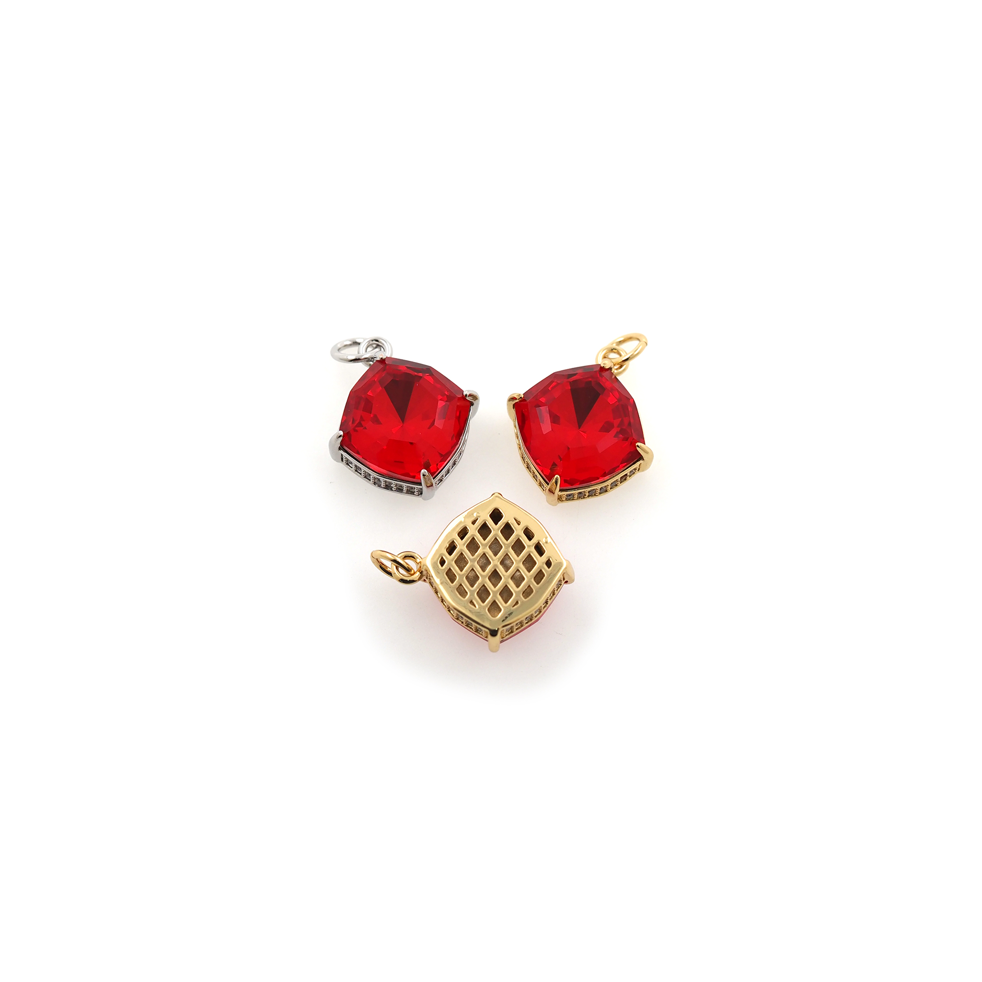 18K Gold Filled Square Pendant,Crystal Square Charm Earrings Necklace for DIY Jewelry Making Supply