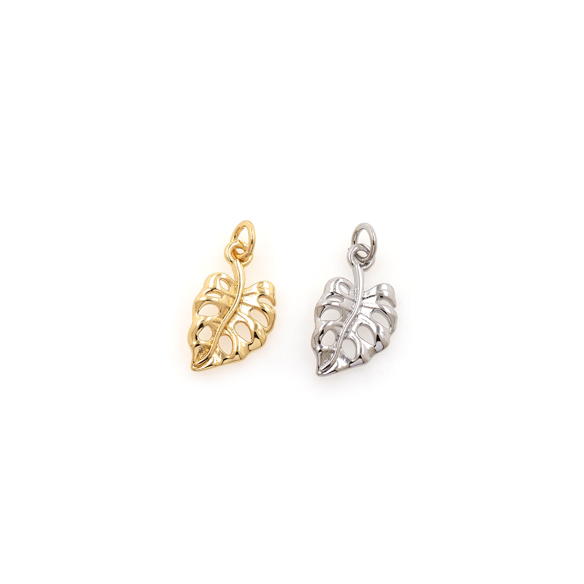 18K Gold Filled Monstera Leaf Pendant,Dainty Leaf Charm Earrings Necklace for DIY Jewelry Making Supply