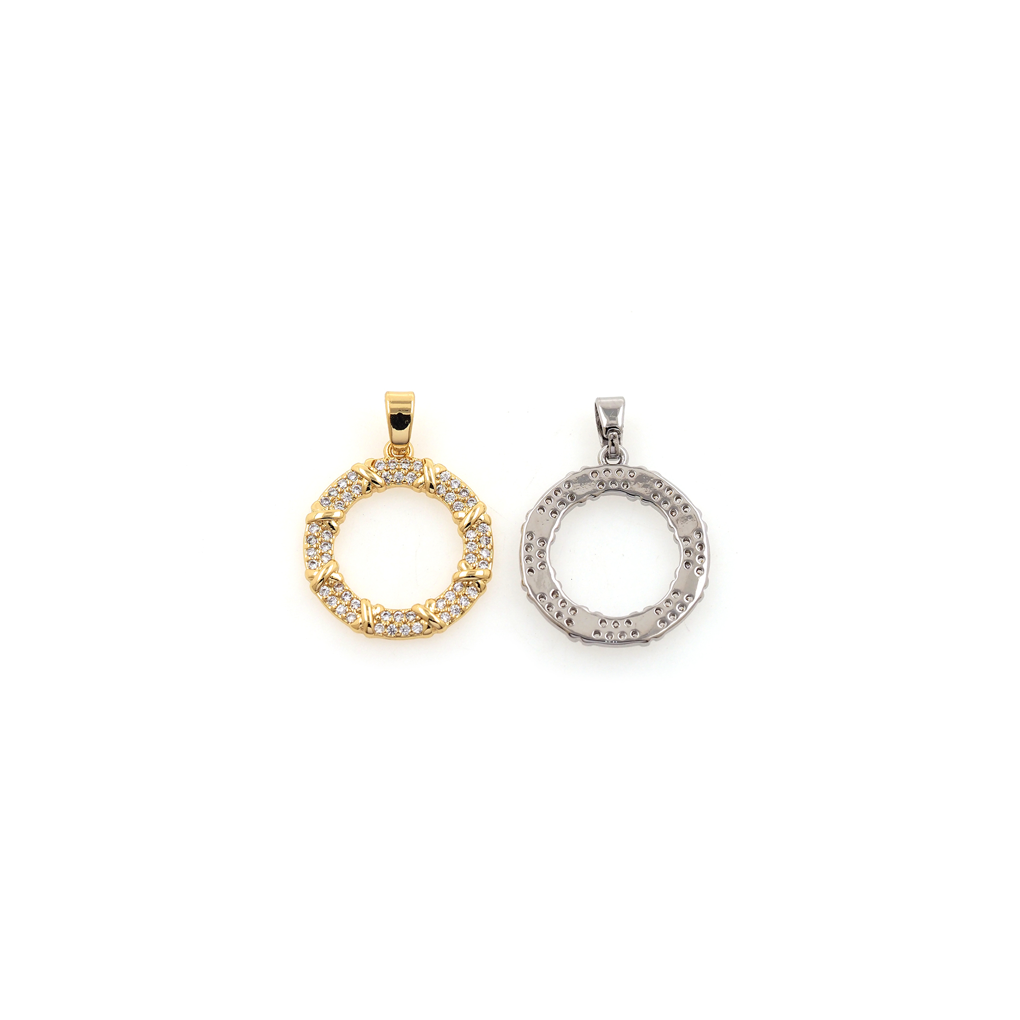 18K Gold Filled Round Pendant,CZ Micro Pave Round Earrings Necklace for DIY Jewelry Making Supply