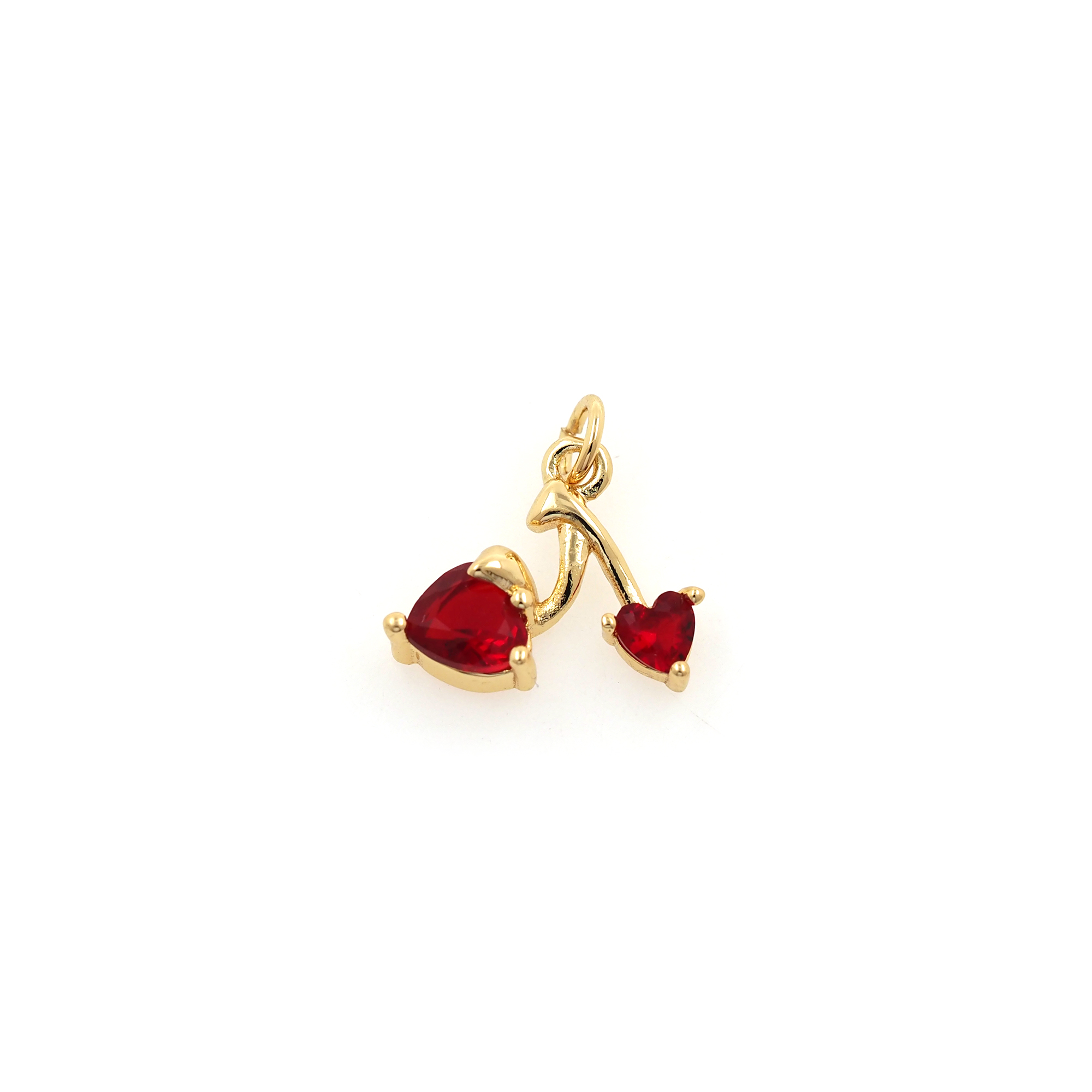 18K Gold Filled Cherry Pendant,Fruit Charm,CZ Micro Pave Cherry Earrings Necklace for DIY Jewelry Making Supply