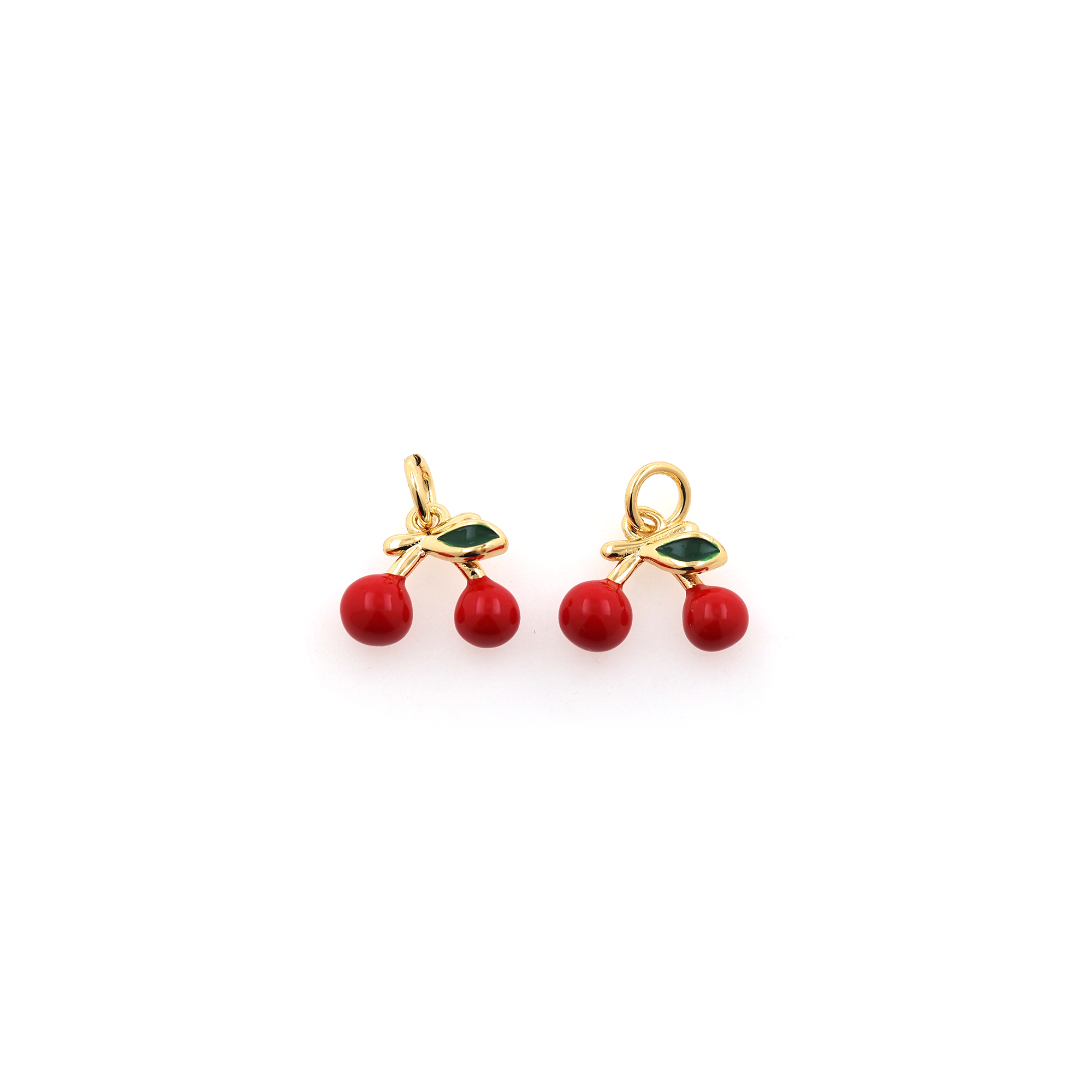 18K Gold Filled Cherry Pendant,Fruit Charm,Enamel Cherry Earrings Necklace for DIY Jewelry Making Supply