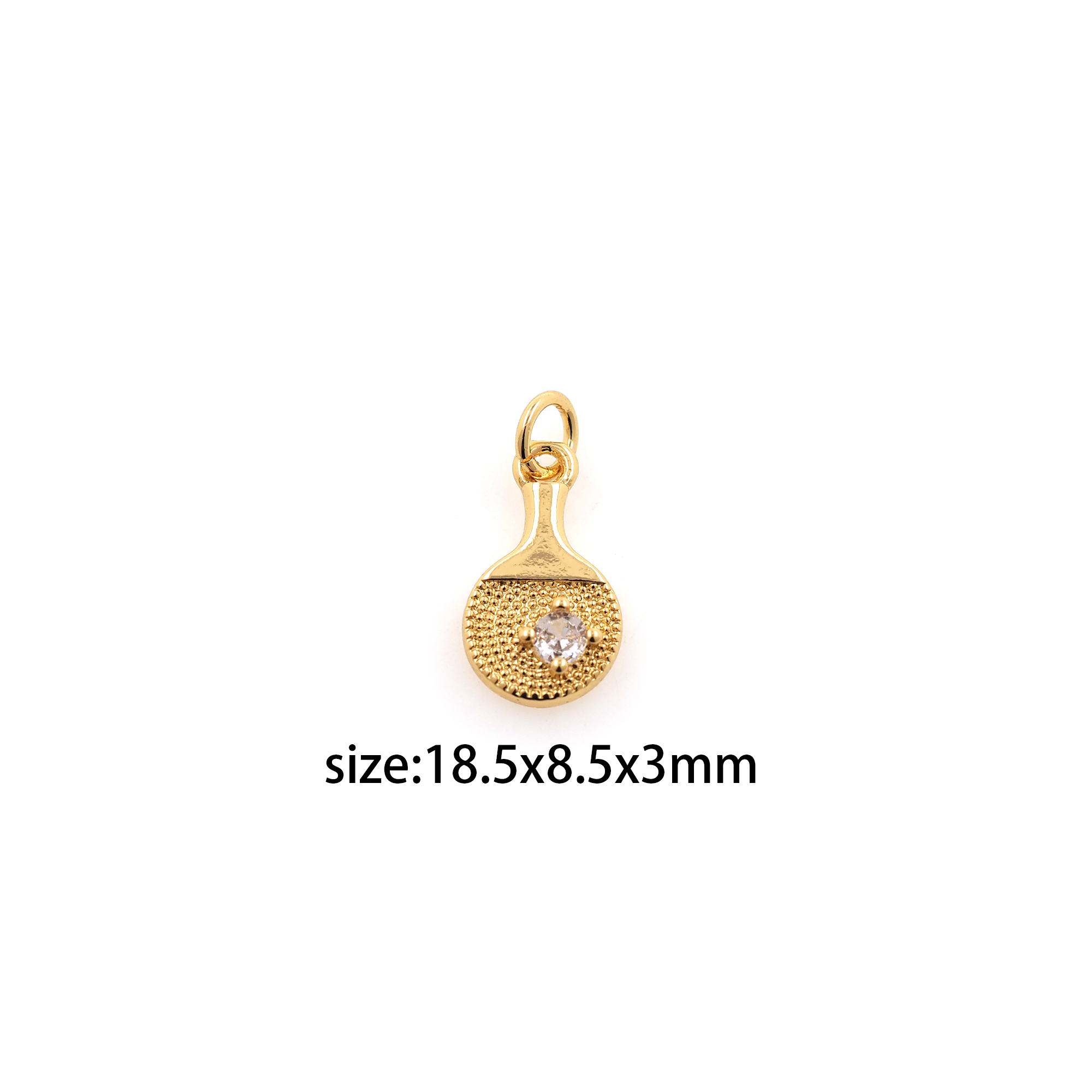 18K Gold Filled Ping Pong Racket Pendant,CZ Micro Pave Racket Charm Earrings Necklace for DIY Jewelry Making Supply