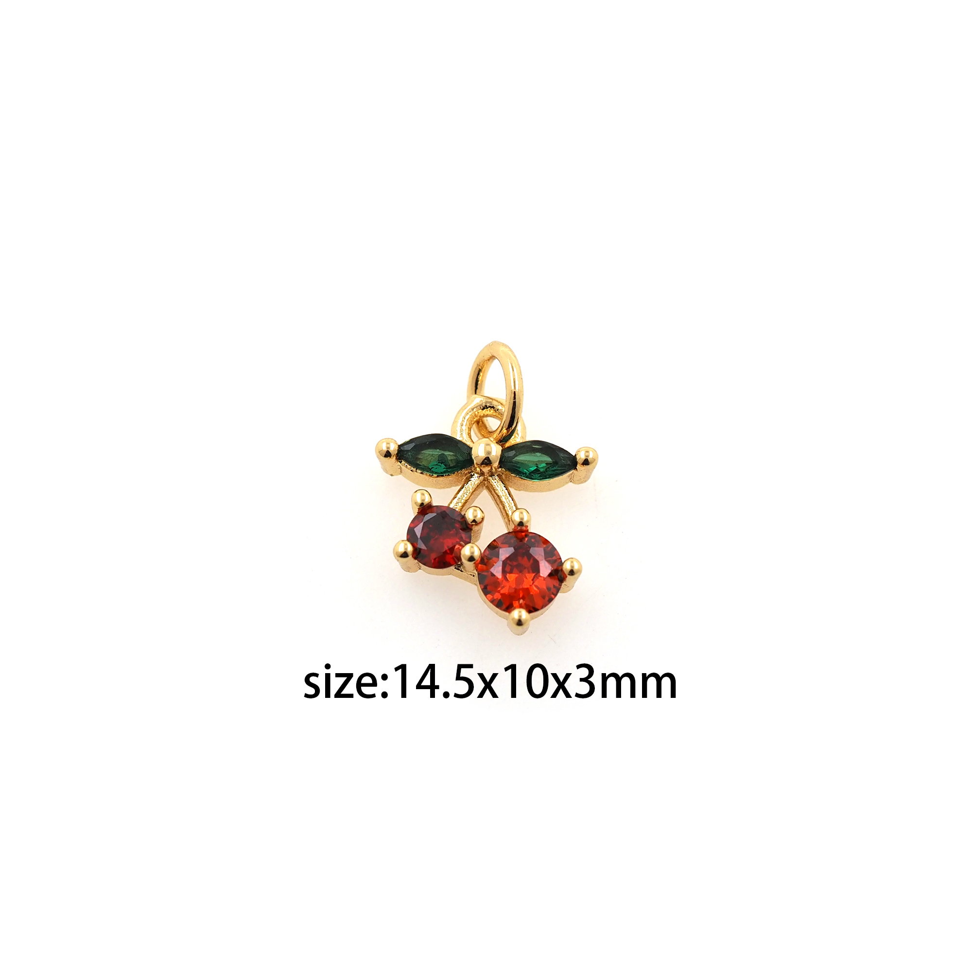 18K Gold Filled Cherry Pendant,Fruit Charm,CZ Micro Pave Cherry Earrings Necklace for DIY Jewelry Making Supply