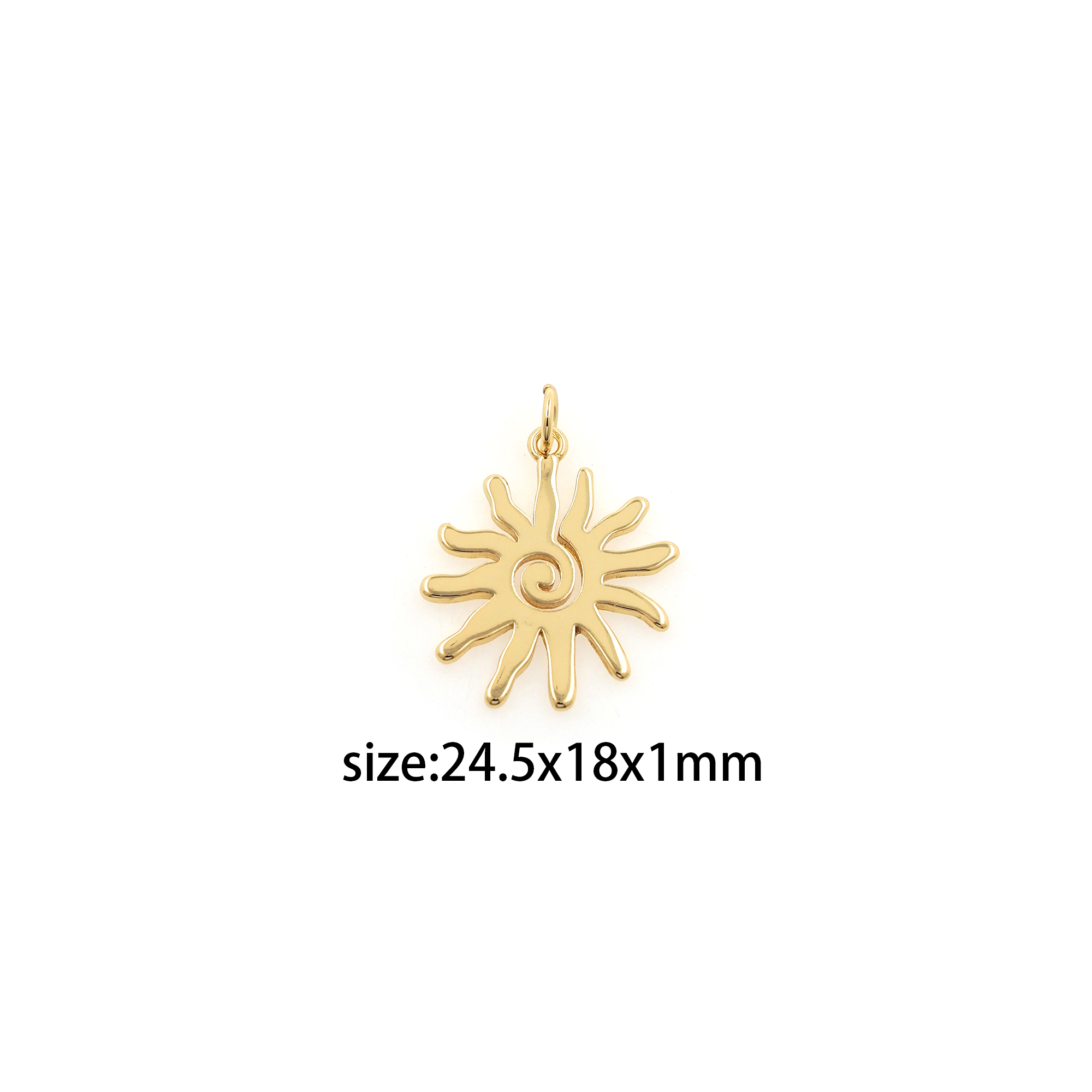 18K Gold Filled Spiral Sun Pendant,Dainty Sun Charm Earrings Necklace for DIY Jewelry Making Supply