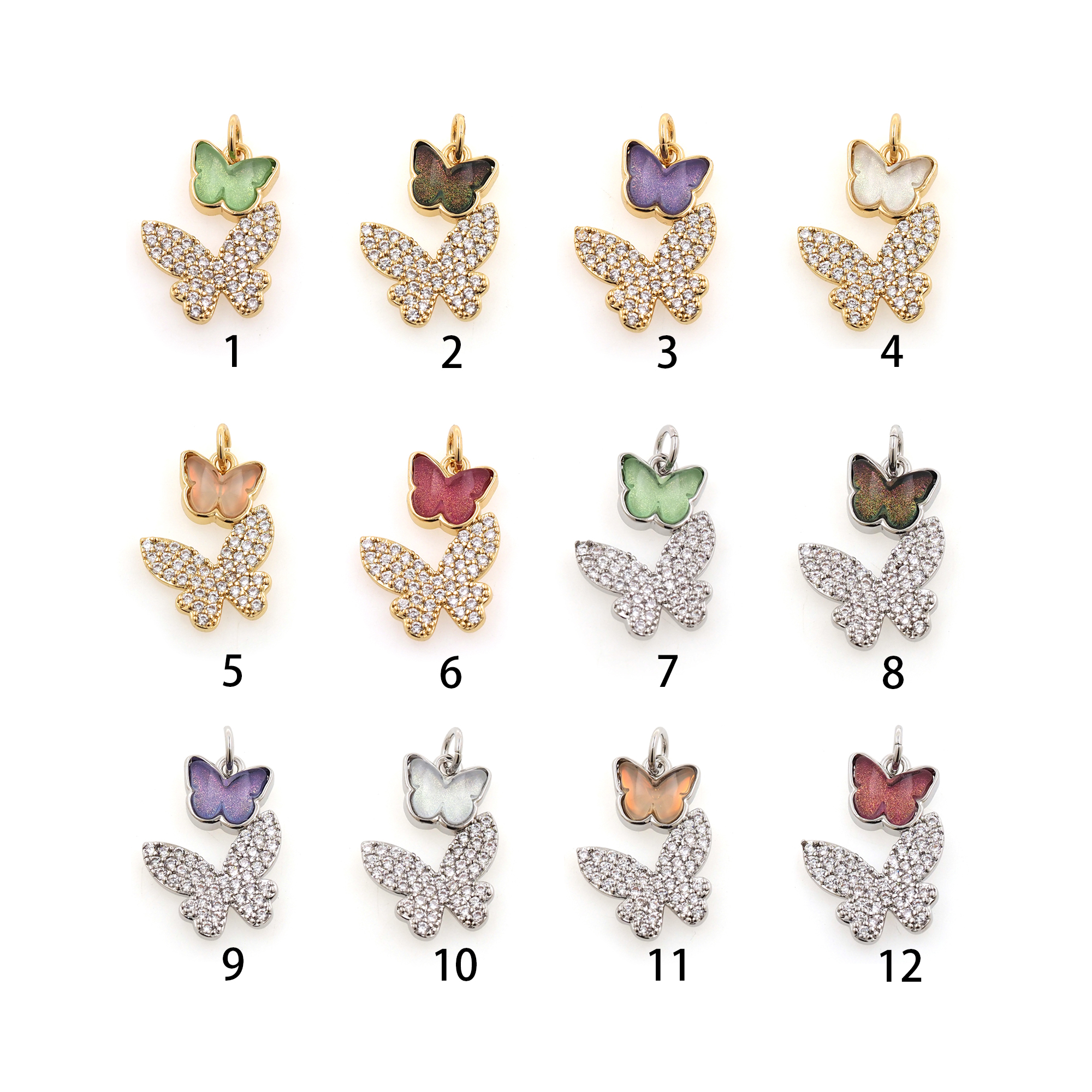 18K Gold Filled Butterfly Pendant,CZ Micro Pave Butterfly Charm Earrings Necklace for DIY Jewelry Making Supply