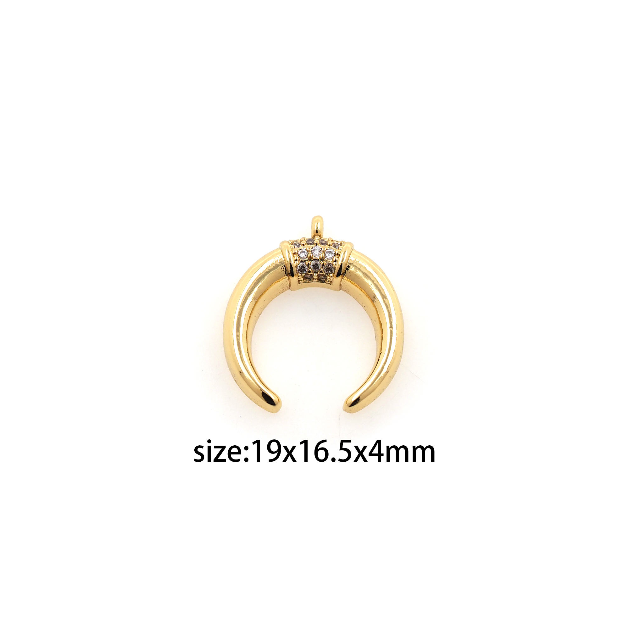 18K Gold Filled Double Horn Pendant,CZ Micro Pave Horn Charm Earrings Necklace for DIY Jewelry Making Supply