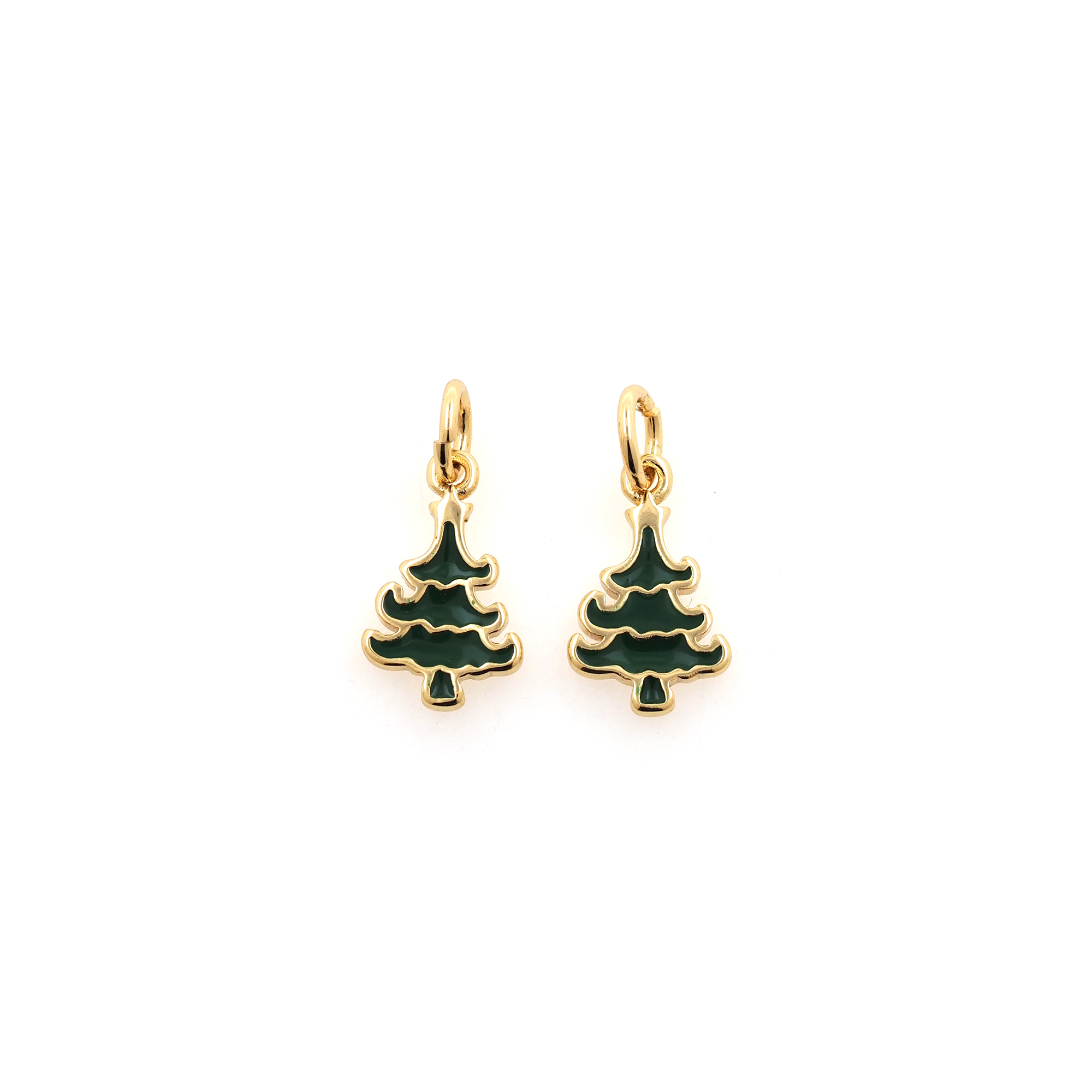 18K Gold Filled Christmas Tree Pendant,Enamel Tree Charm Earrings Necklace for DIY Jewelry Making Supply