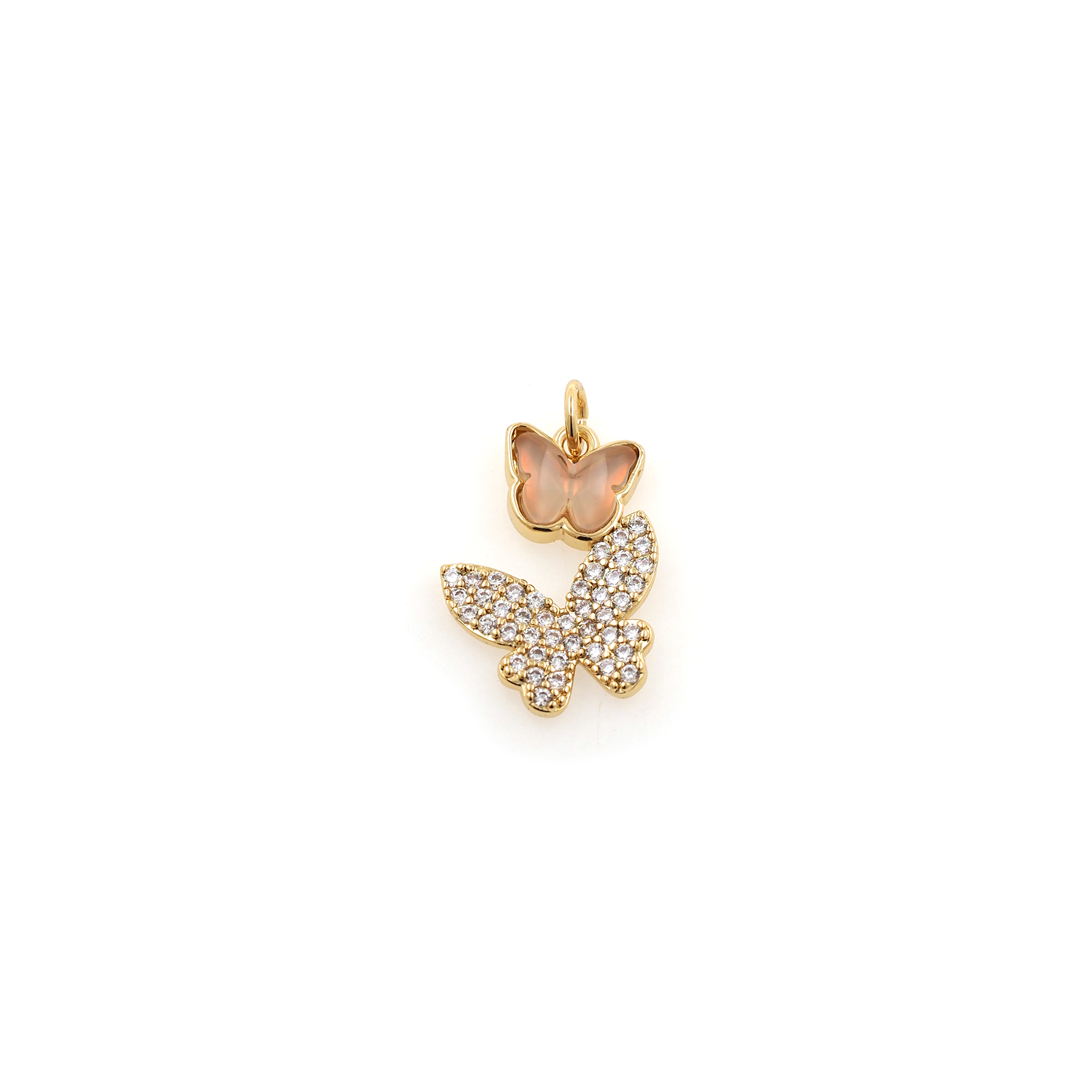 18K Gold Filled Butterfly Pendant,CZ Micro Pave Butterfly Charm Earrings Necklace for DIY Jewelry Making Supply
