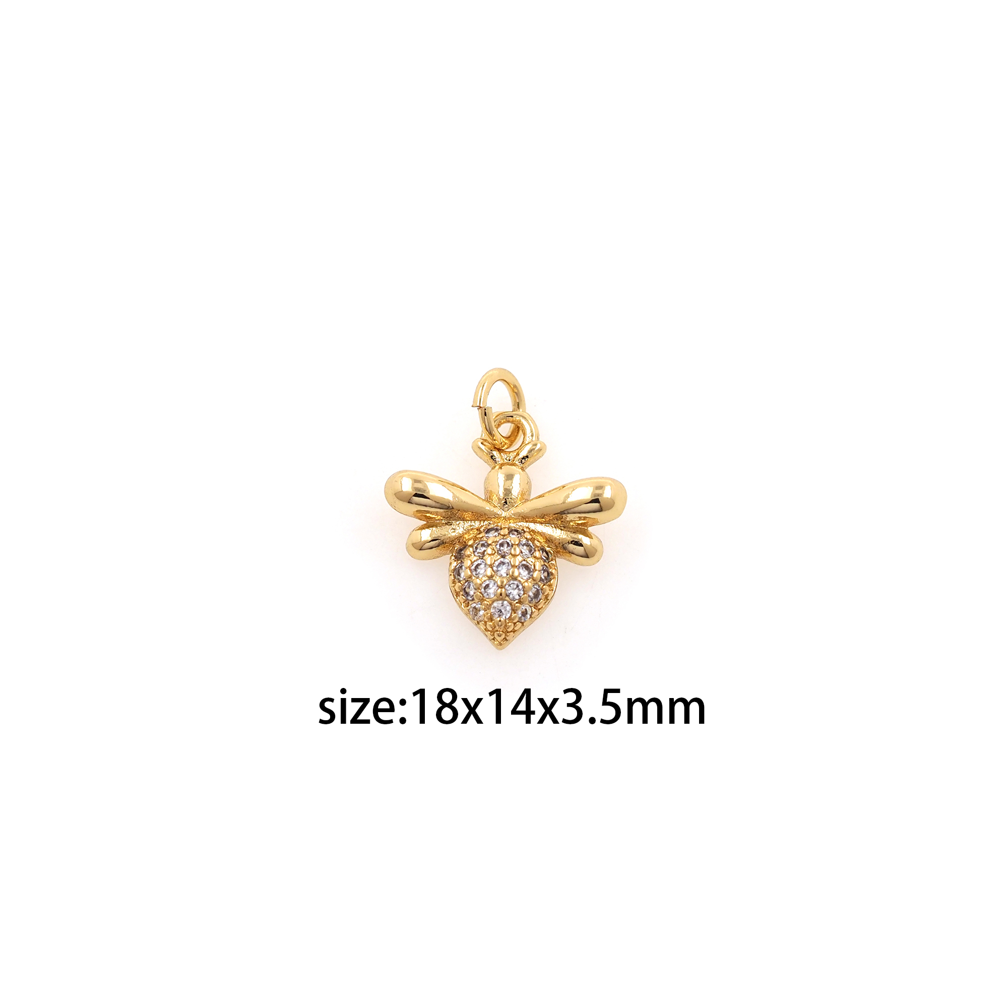 18K Gold Filled Bee Pendant,CZ Micro Pave Bee Charm Earrings Necklace for DIY Jewelry Making Supply