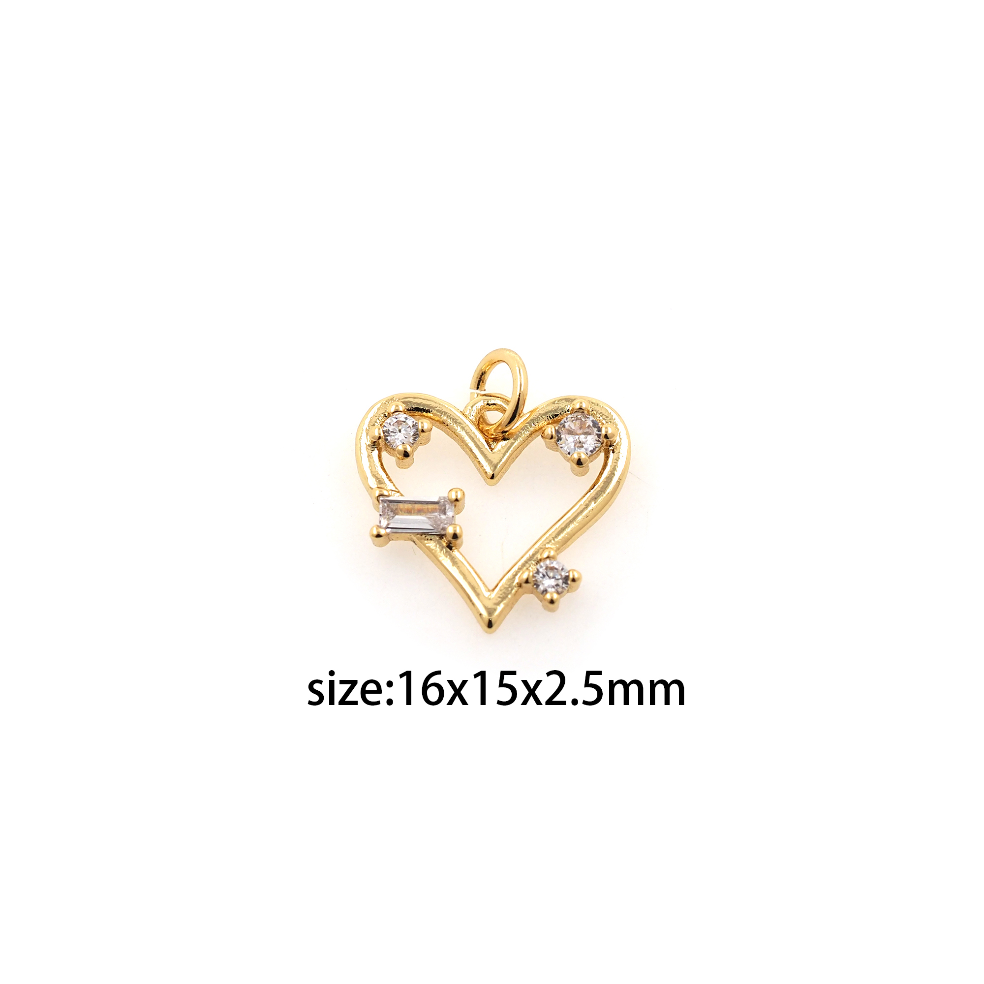 18K Gold Filled Heart Pendant,CZ Micro Pave Heart Charm Earrings Necklace for DIY Jewelry Making Supply