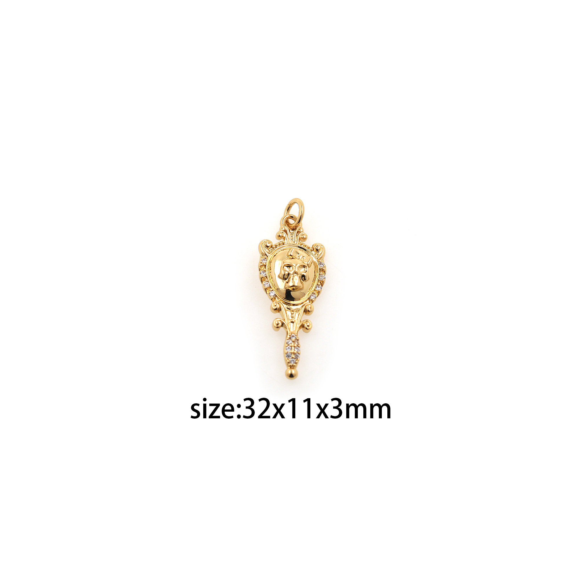 18K Gold Filled Mirror Pendant,CZ Micro Pave Magic Mirror Charm Earrings Necklace for DIY Jewelry Making Supply