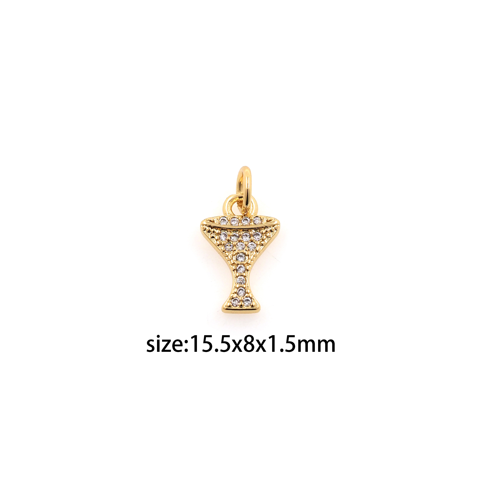 18K Gold Filled Wine Glass Pendant,CZ Micro Pave Wine Glass Charm Earrings Necklace for DIY Jewelry Making Supply