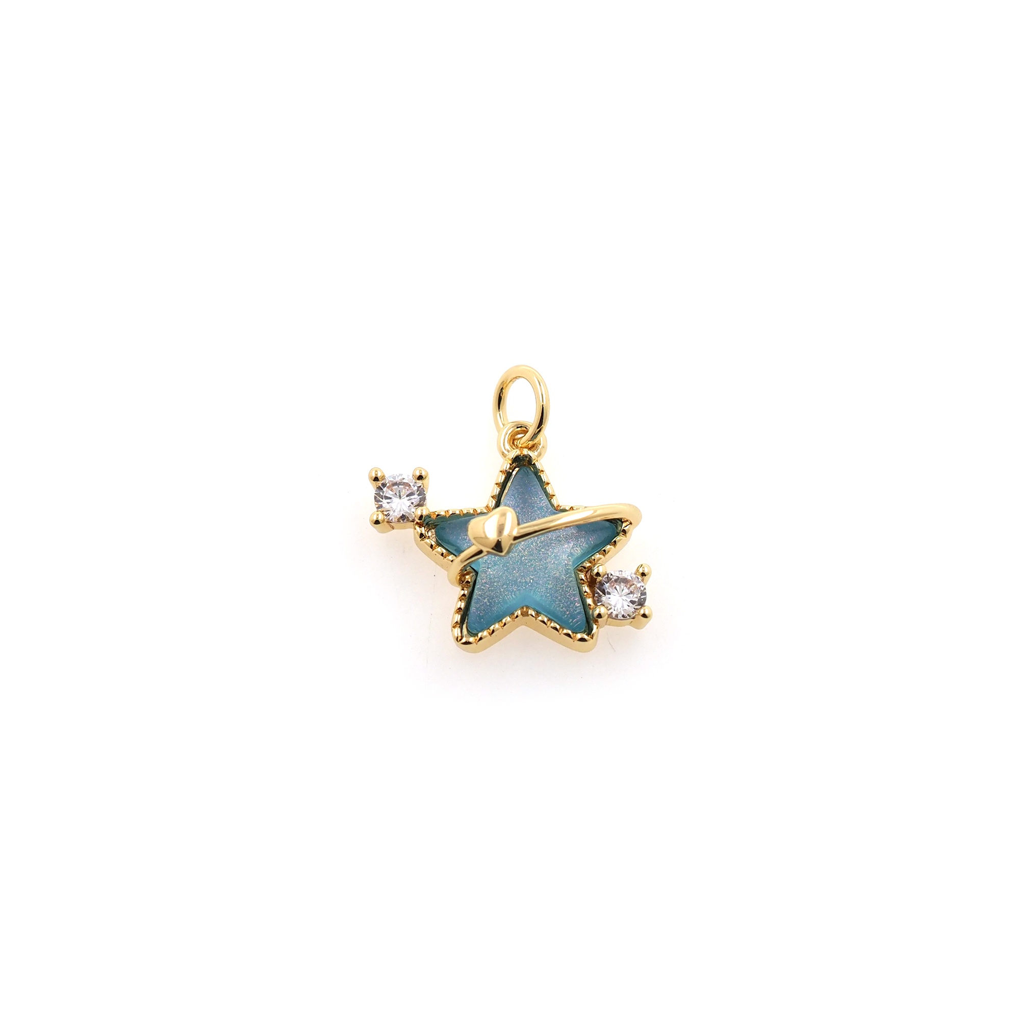 18K Gold Filled Star Pendant,CZ Micro Pave Celestial Charm Earrings Necklace for DIY Jewelry Making Supply