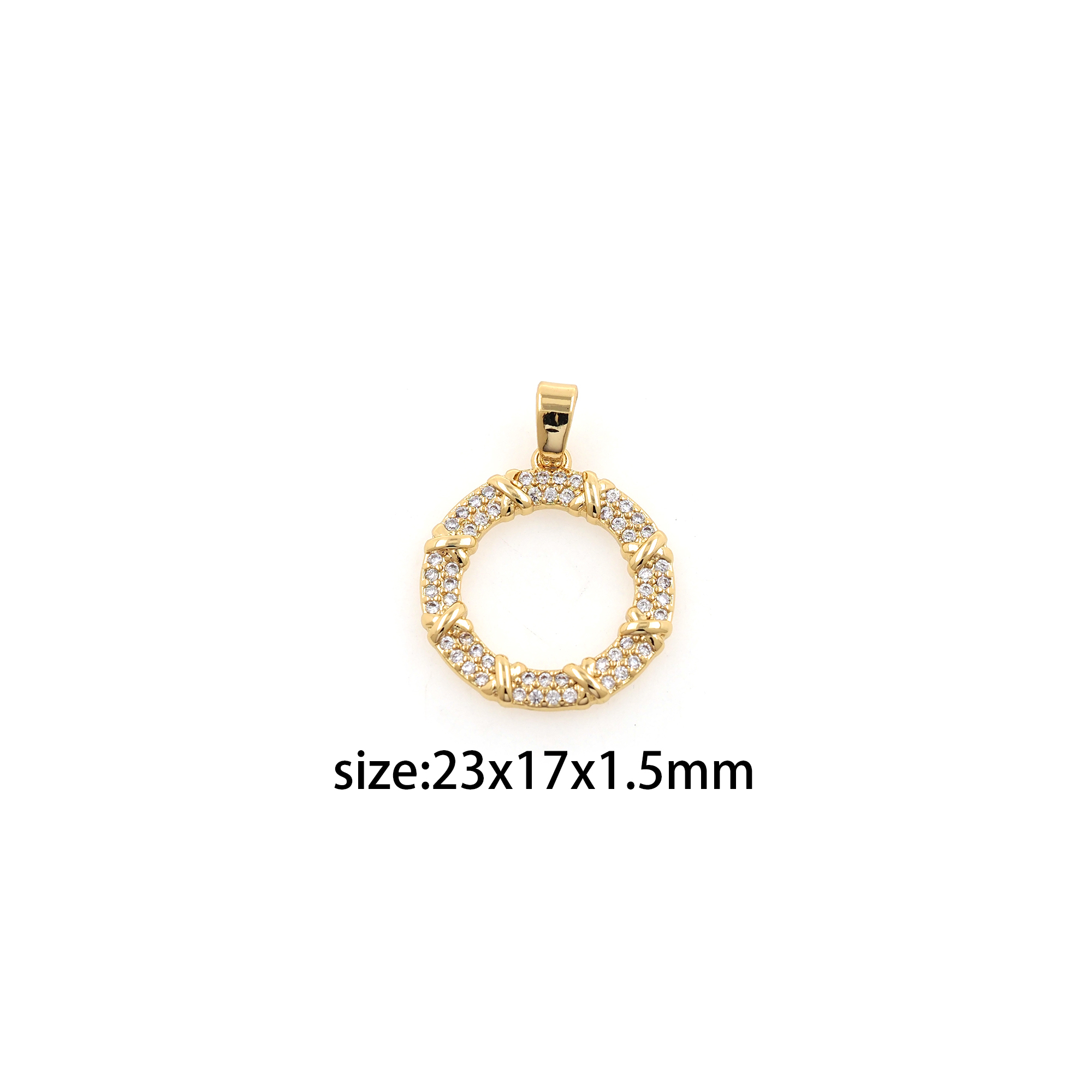 18K Gold Filled Round Pendant,CZ Micro Pave Round Earrings Necklace for DIY Jewelry Making Supply