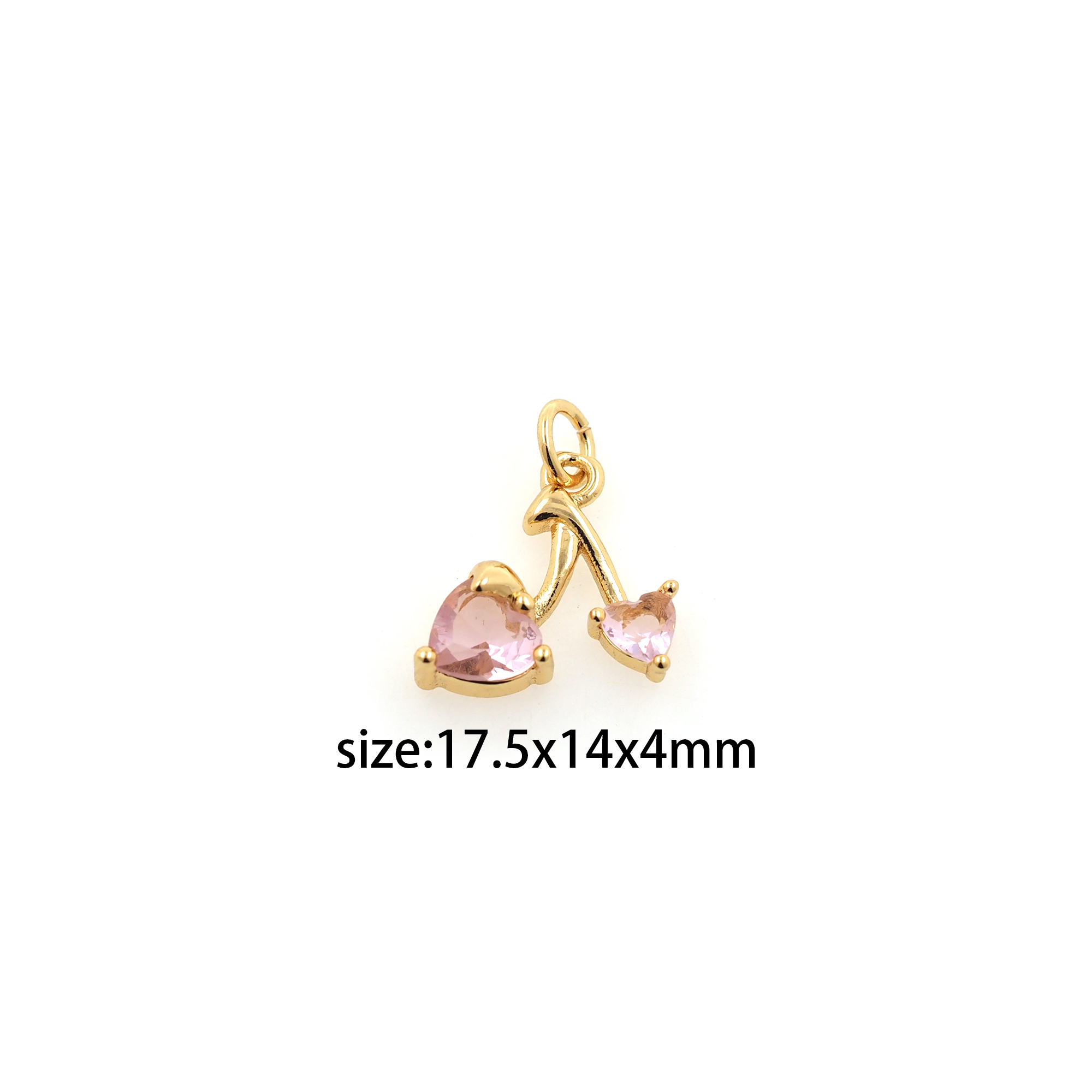 18K Gold Filled Cherry Pendant,Fruit Charm,CZ Micro Pave Cherry Earrings Necklace for DIY Jewelry Making Supply