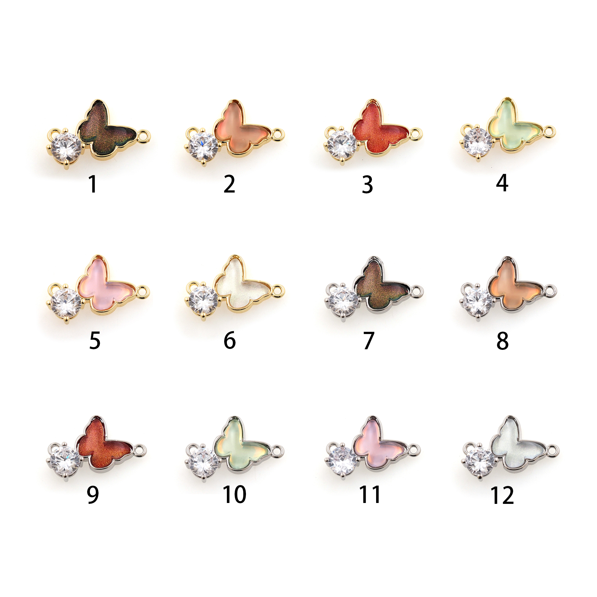 18K Gold Filled Butterfly Connector,CZ Micro Pave Butterfly Charm Necklace Bracelet for DIY Jewelry Making Supply